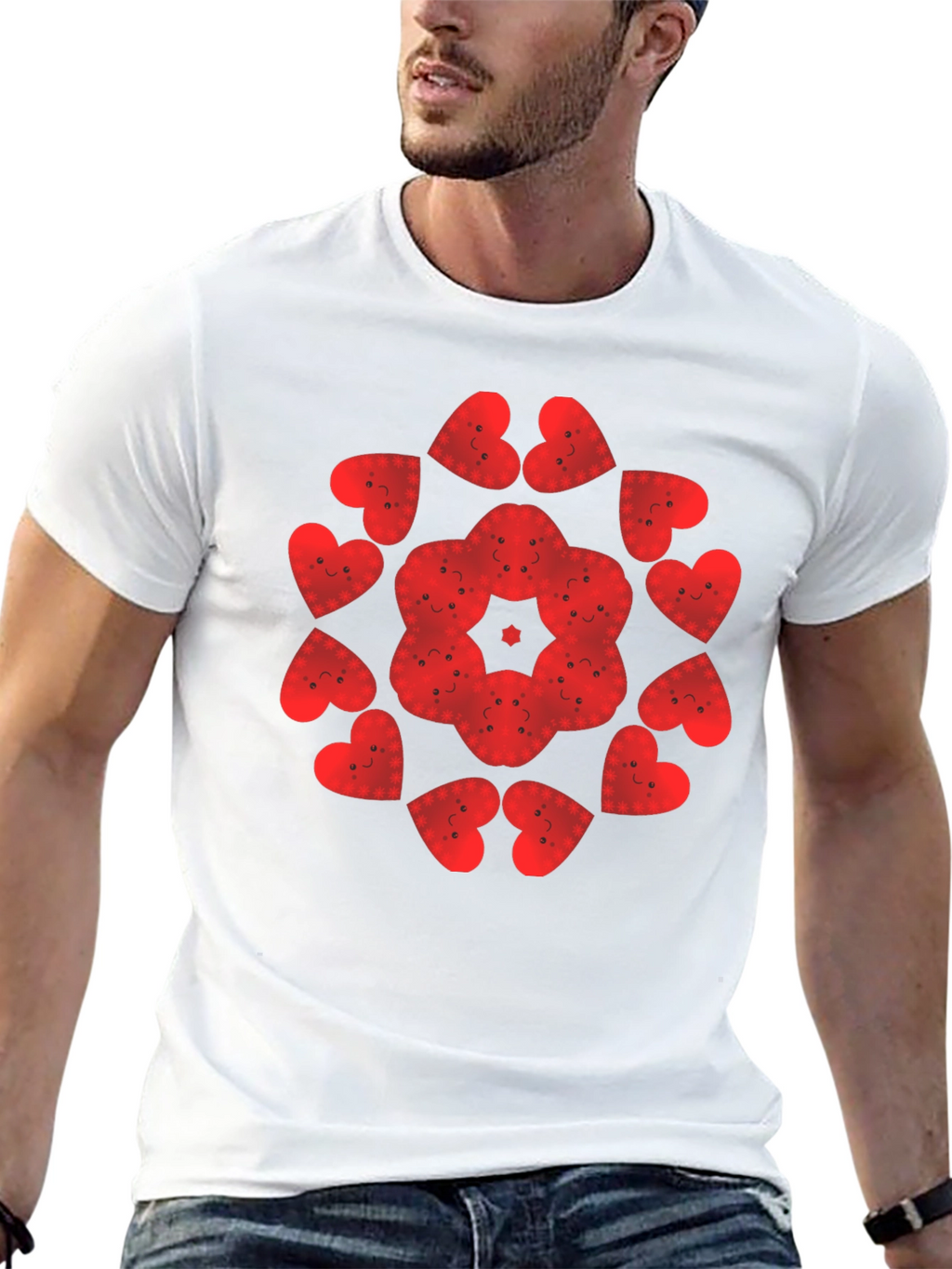 Heart Face Pattern Tee - Unique Graphic Print Shirt
