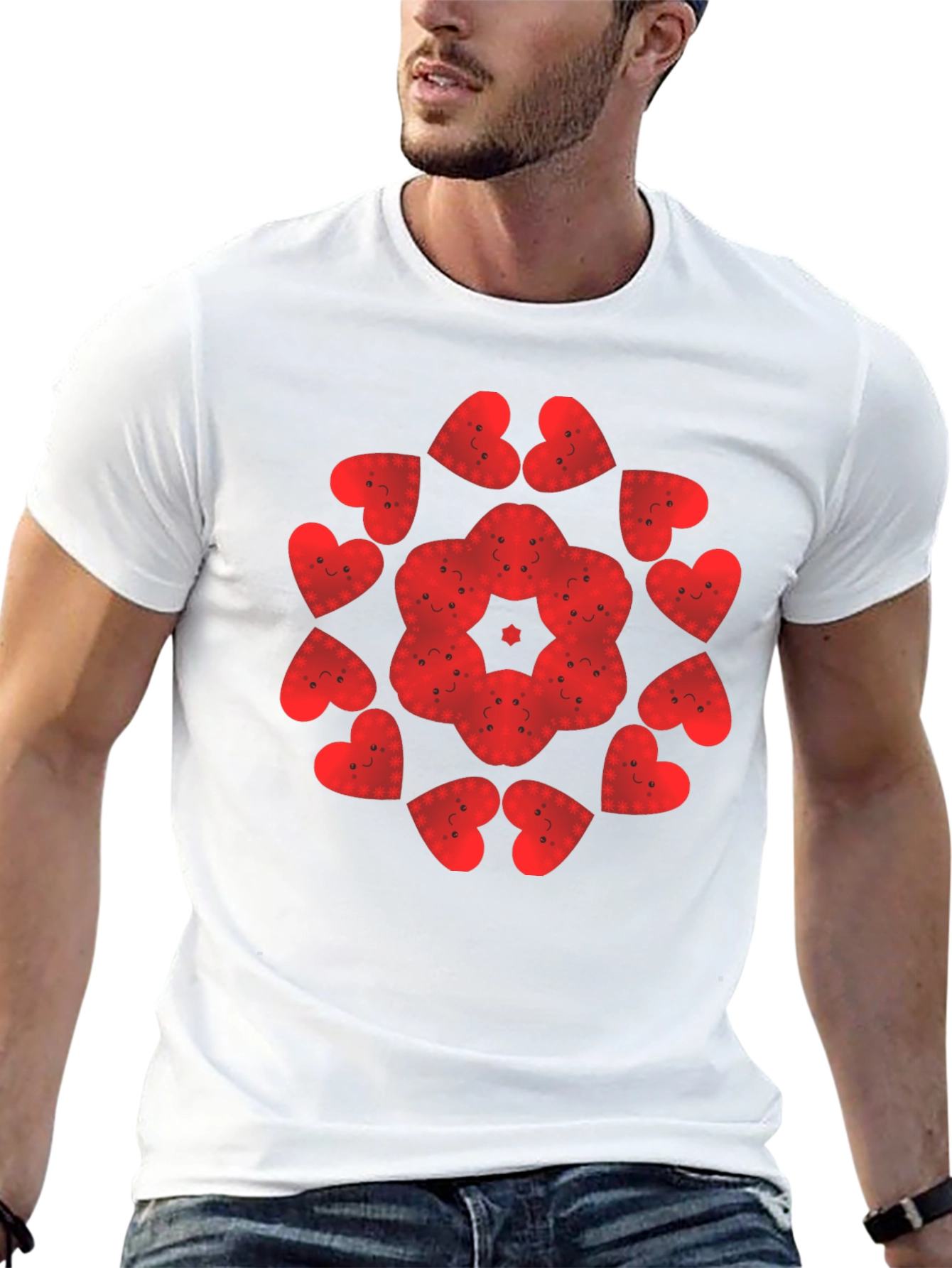 Heart Face Pattern Tee - Unique Graphic Print Shirt