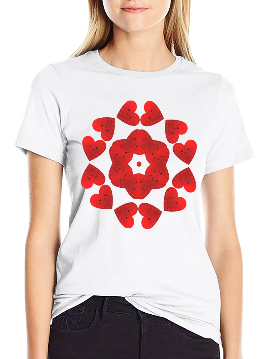 Heart Face Pattern Tee - Unique Graphic Print Shirt