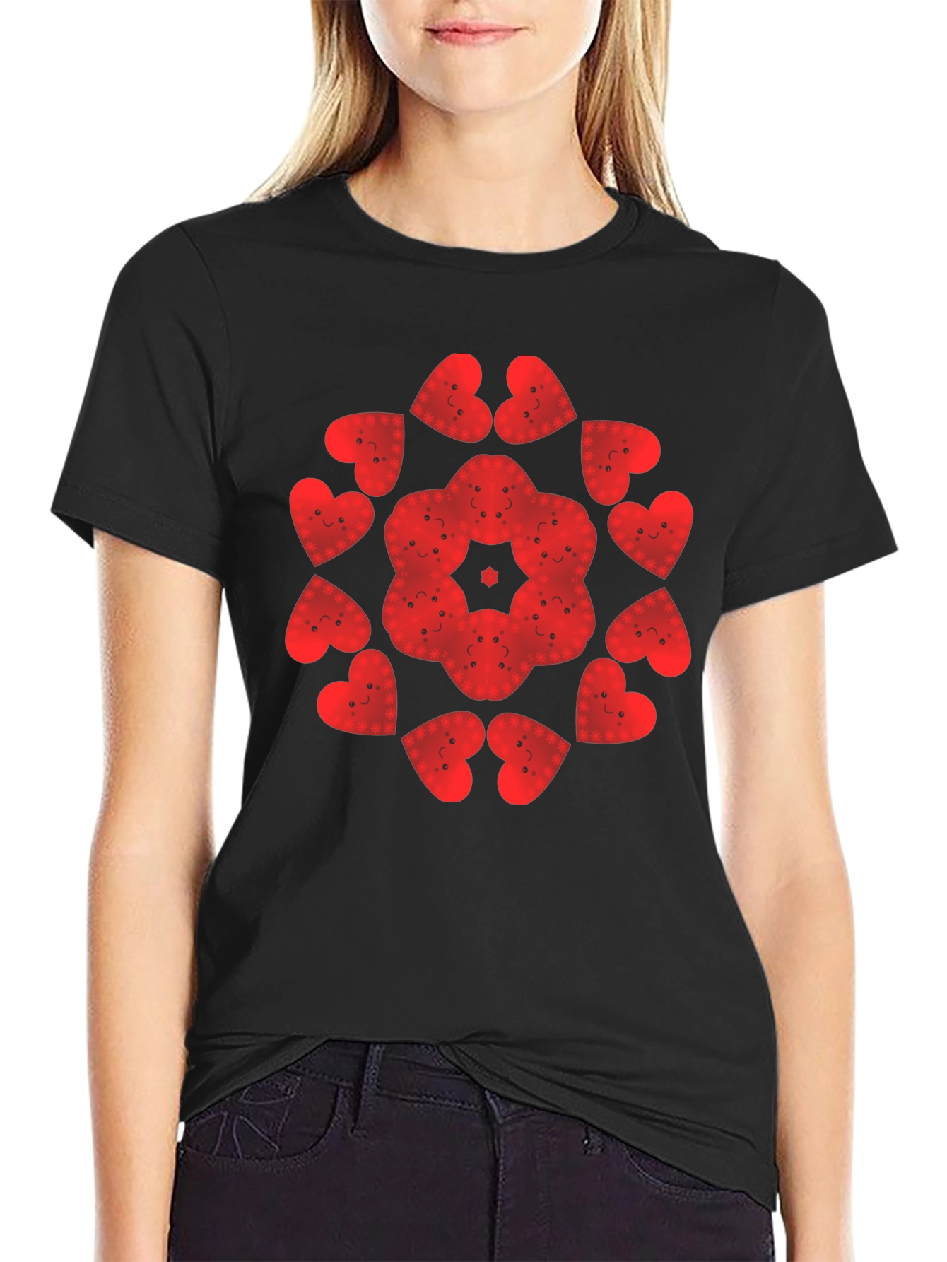 Heart Face Pattern Tee - Unique Graphic Print Shirt