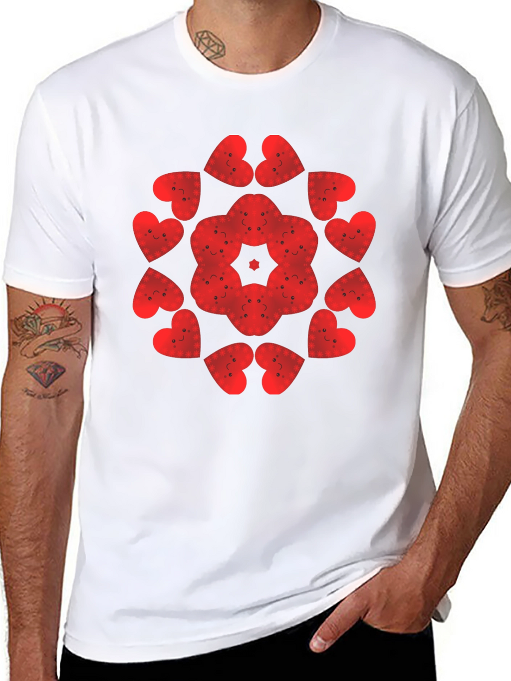 Heart Face Pattern Tee - Unique Graphic Print Shirt
