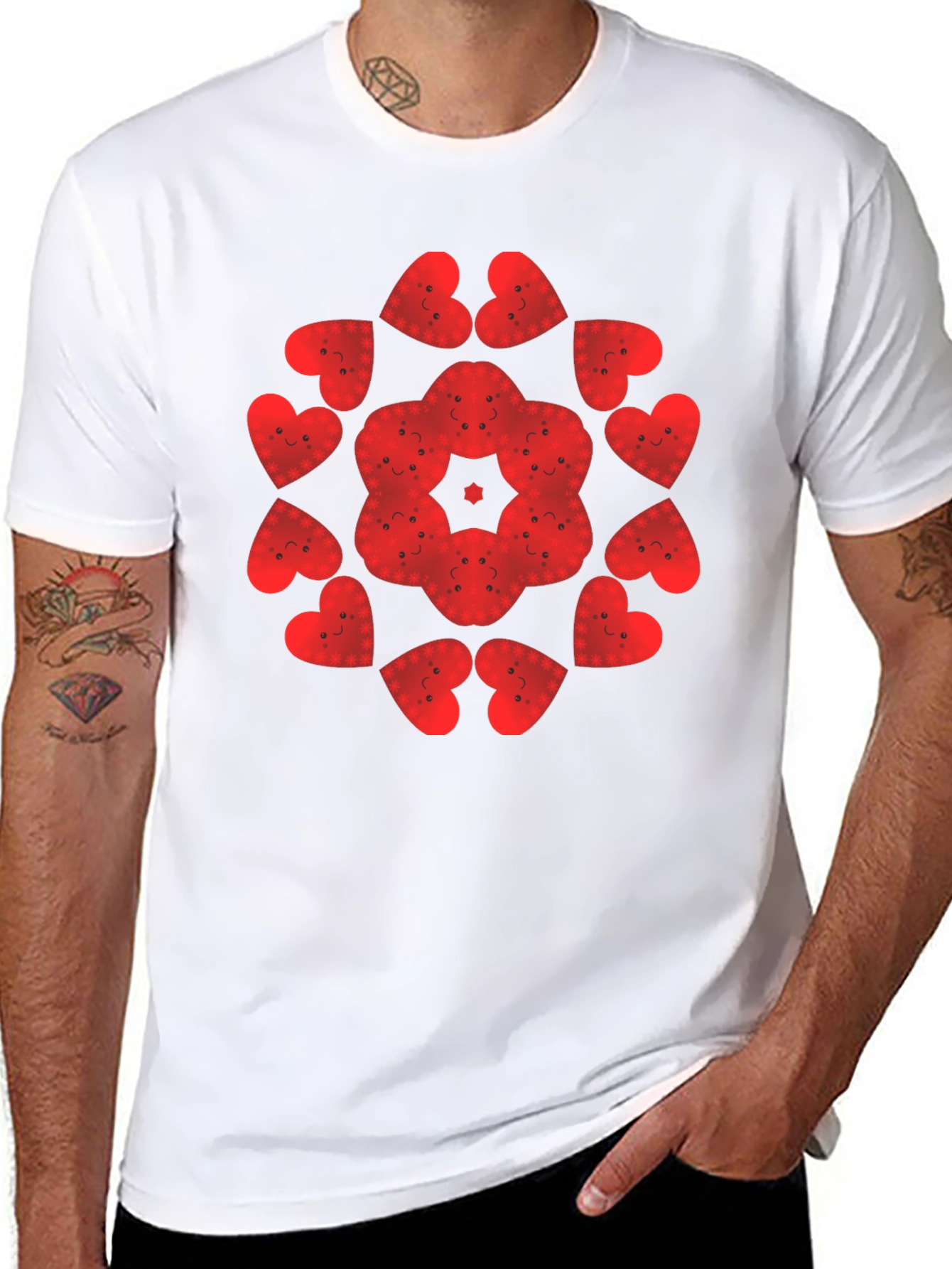 Heart Face Pattern Tee - Unique Graphic Print Shirt