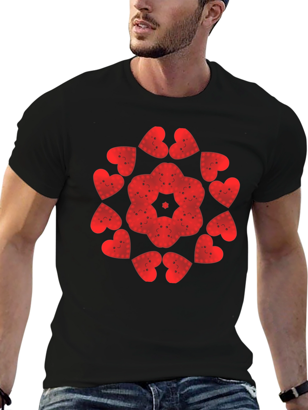 Heart Face Pattern Tee - Unique Graphic Print Shirt