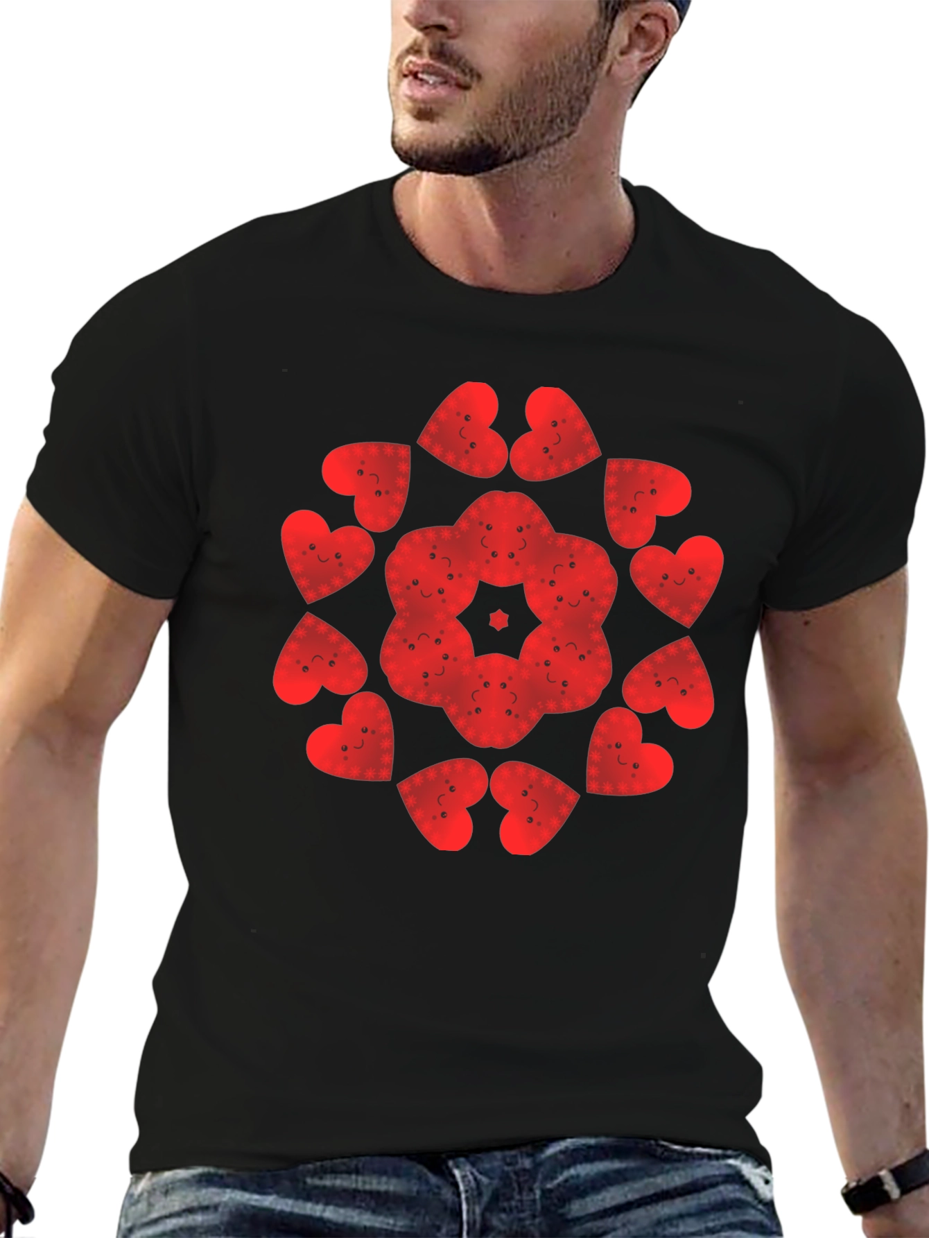 Heart Face Pattern Tee - Unique Graphic Print Shirt