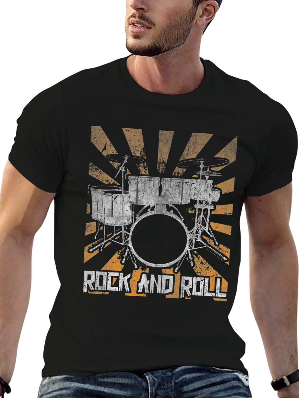 Rock and Roll Drum Kit Graphic Tee - Black