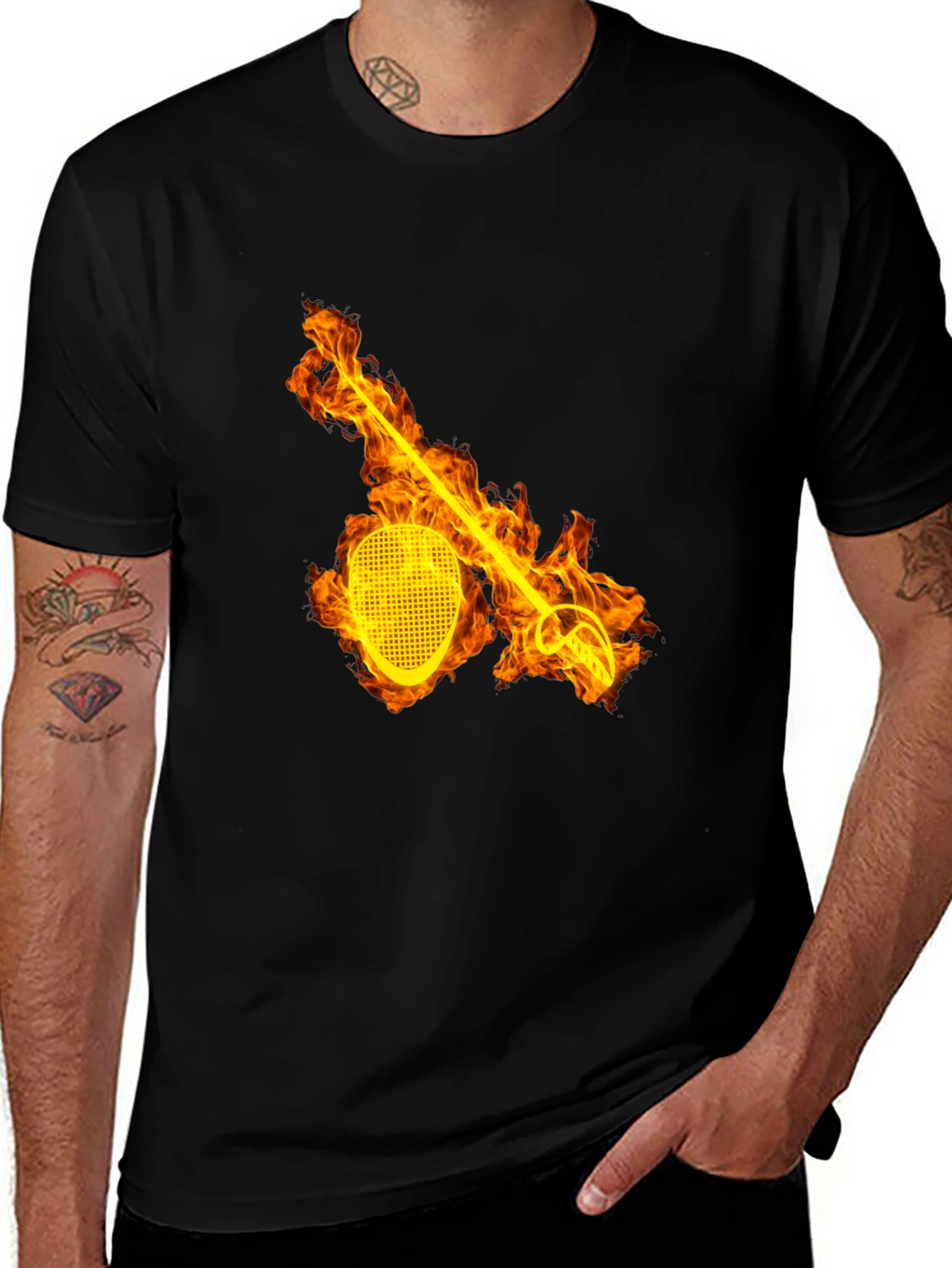 Flaming Fencing T-Shirt - Black Graphic Tee
