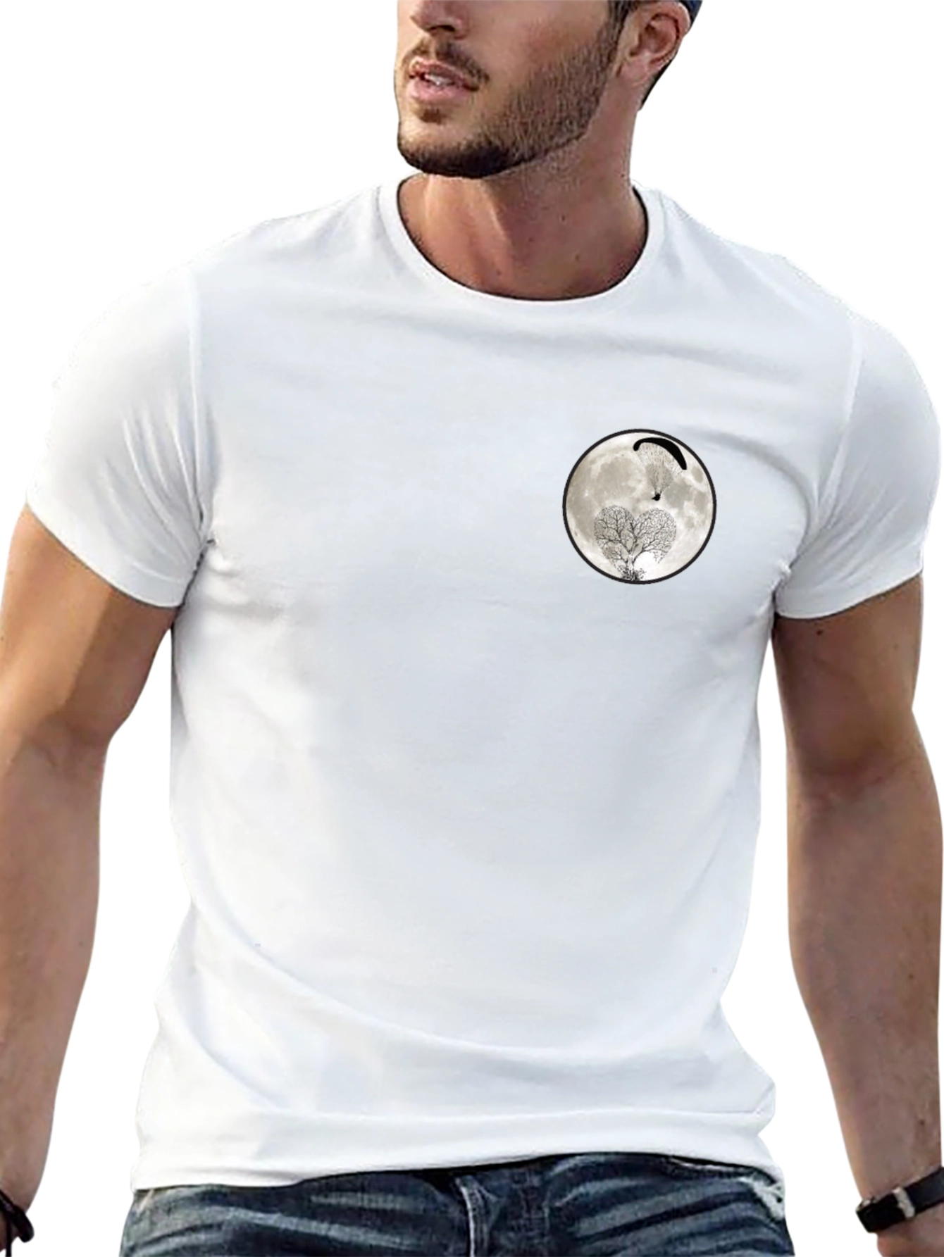 Moon Paragliding Tree Black T-Shirt