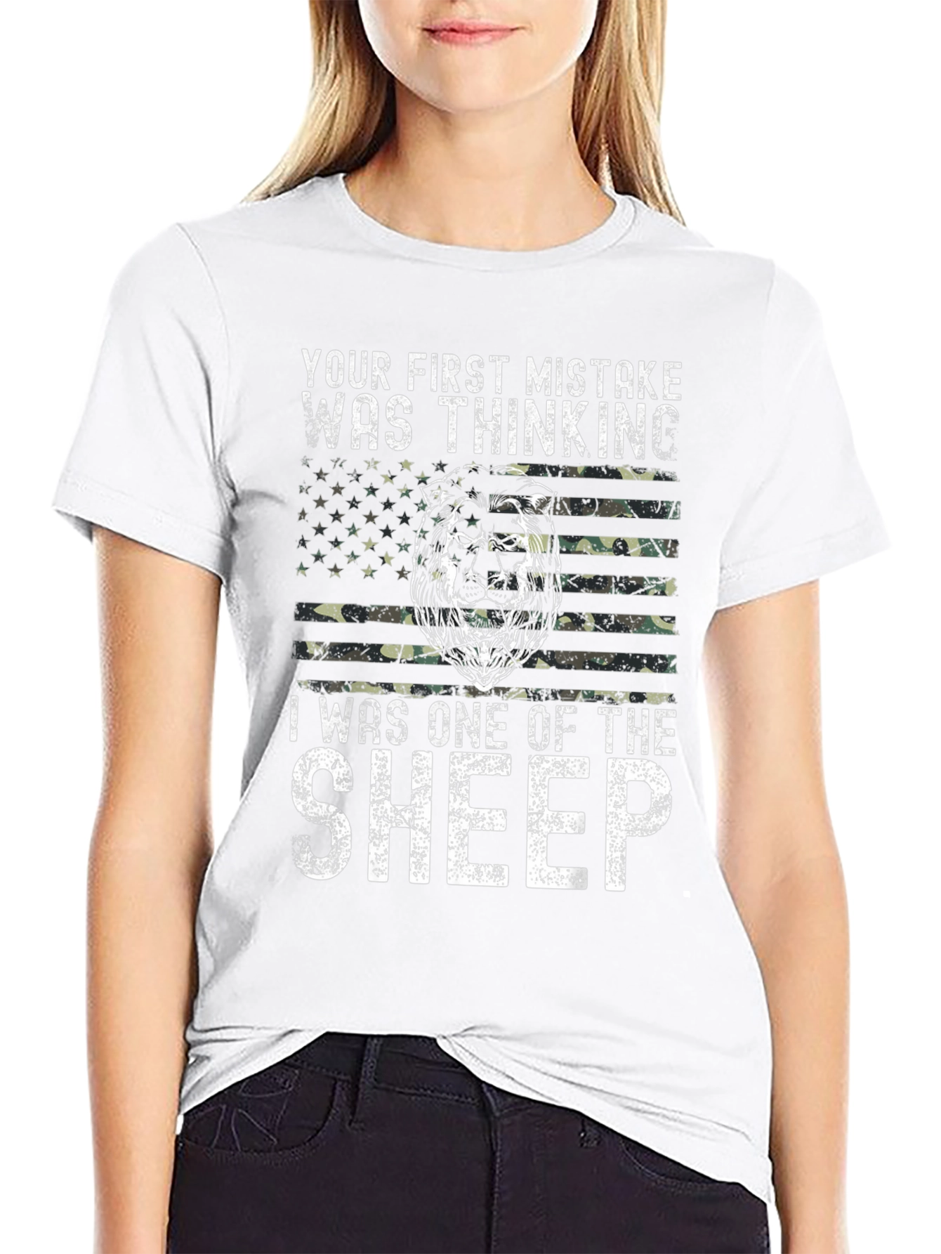 Lion American Flag Graphic T-Shirt