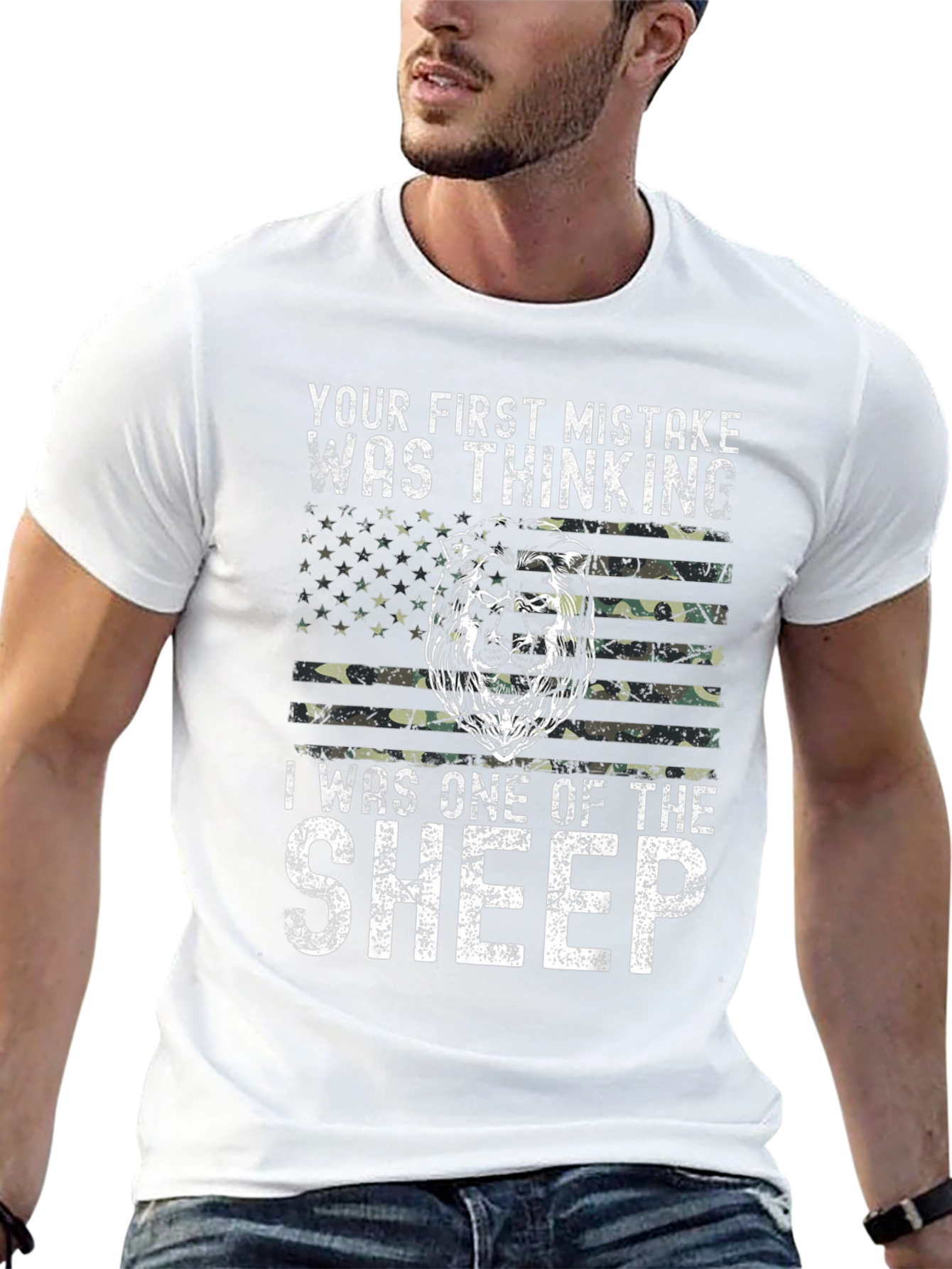 Lion American Flag Graphic T-Shirt