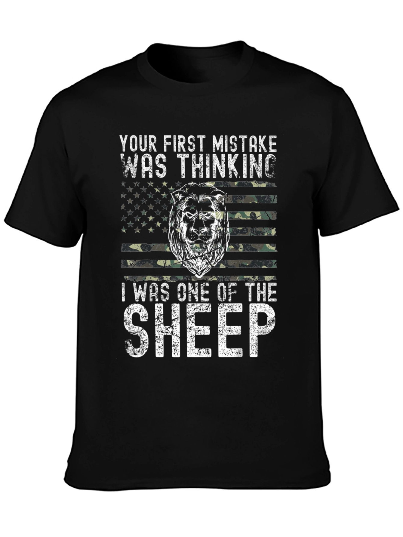 Lion American Flag Graphic T-Shirt