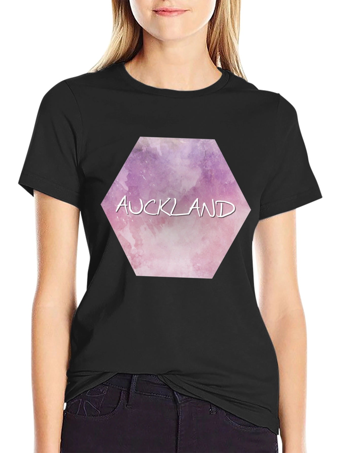 Auckland Hexagon Watercolor Graphic Tee - Black