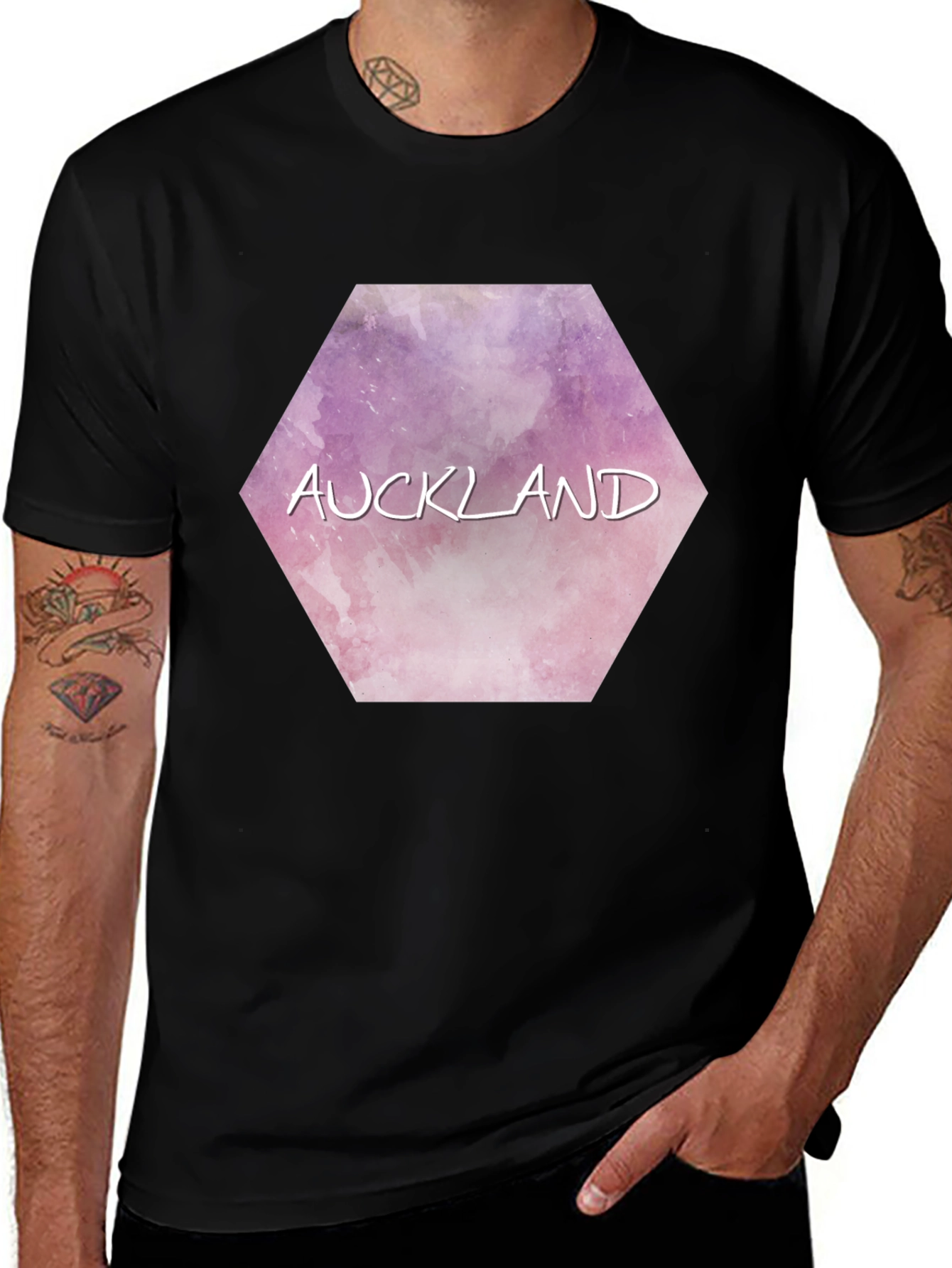 Auckland Hexagon Watercolor Graphic Tee - Black