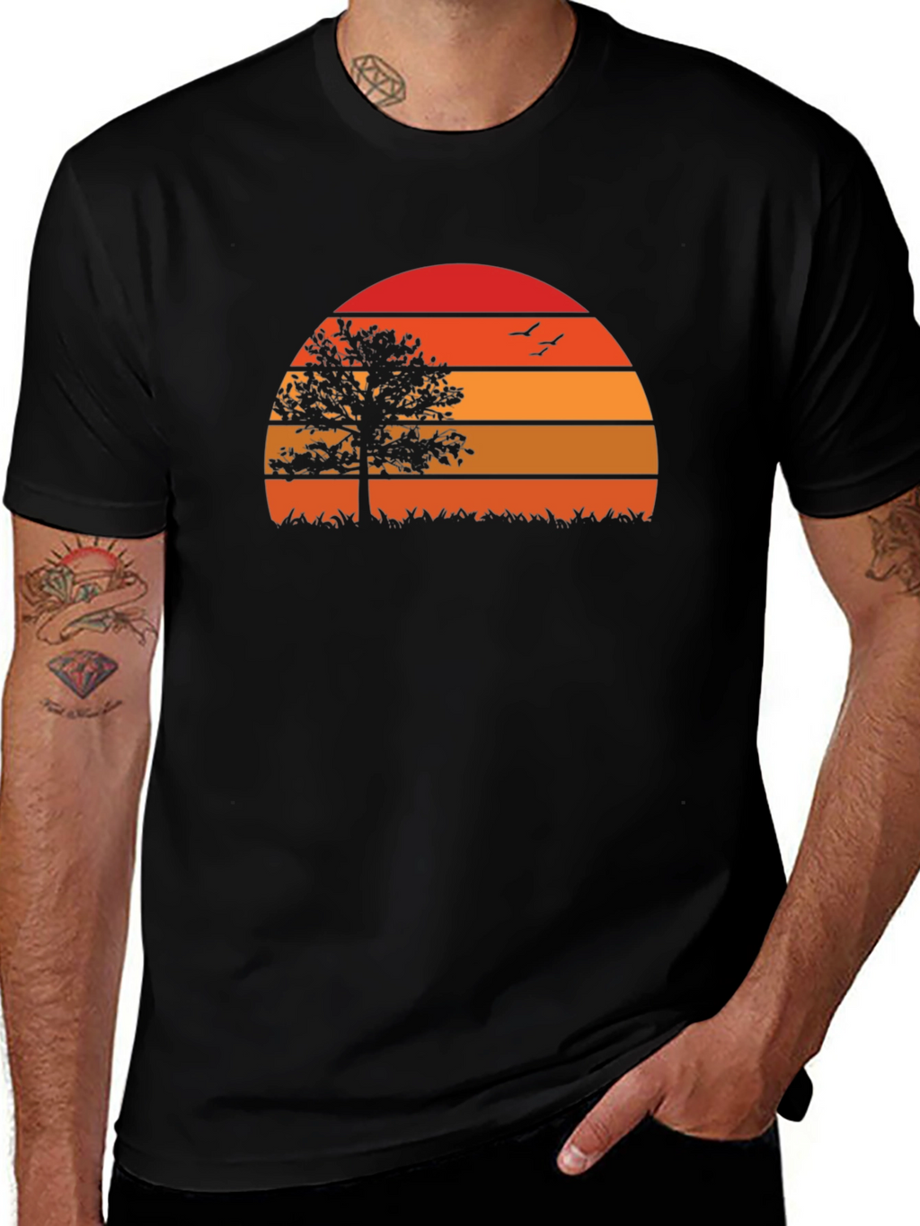 Sunset Tree Graphic Tee - Nature Inspired Black T-Shirt