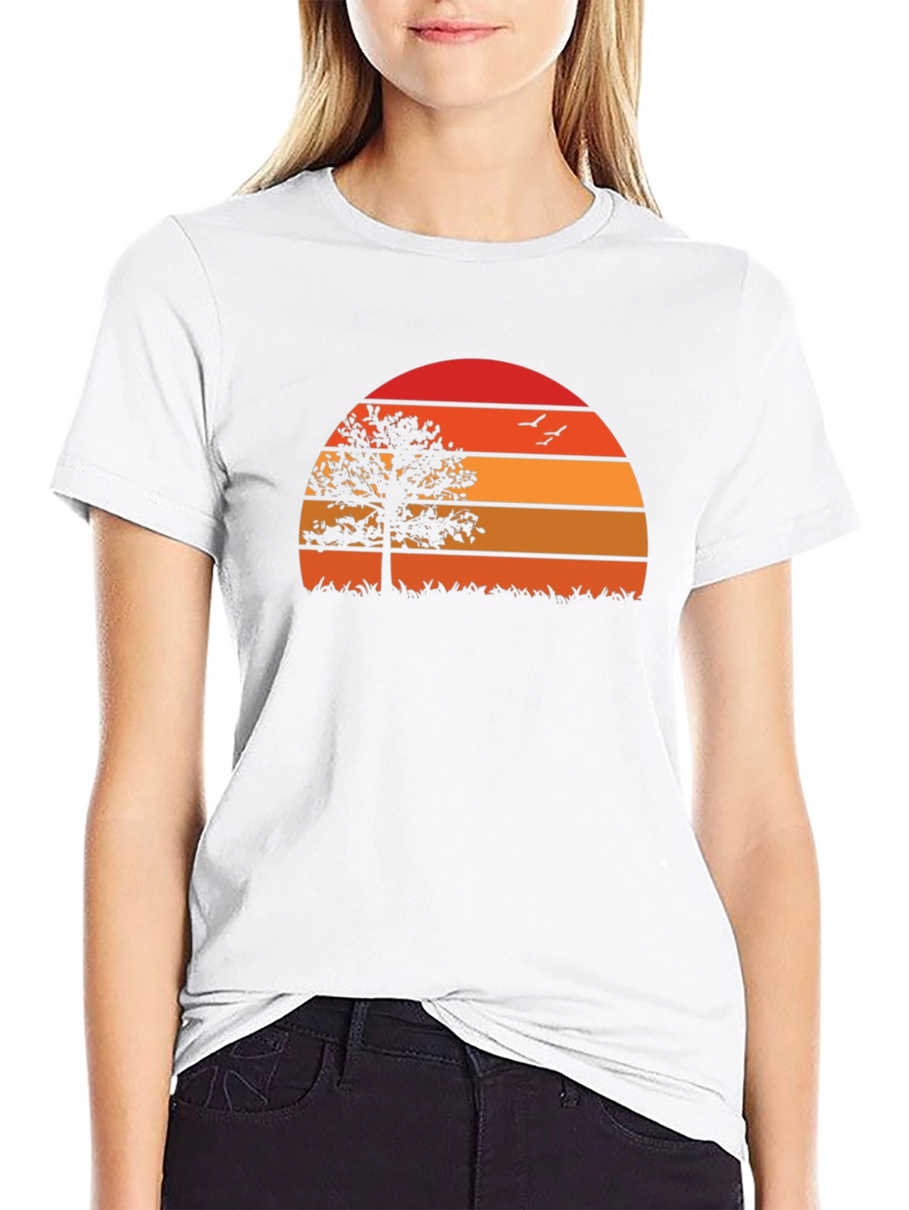 Sunset Tree Graphic Tee - Nature Inspired Black T-Shirt