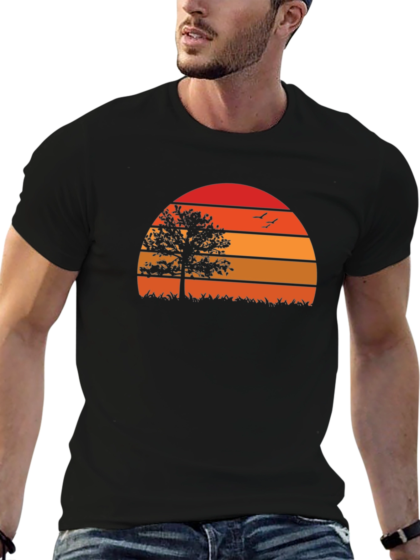 Sunset Tree Graphic Tee - Nature Inspired Black T-Shirt