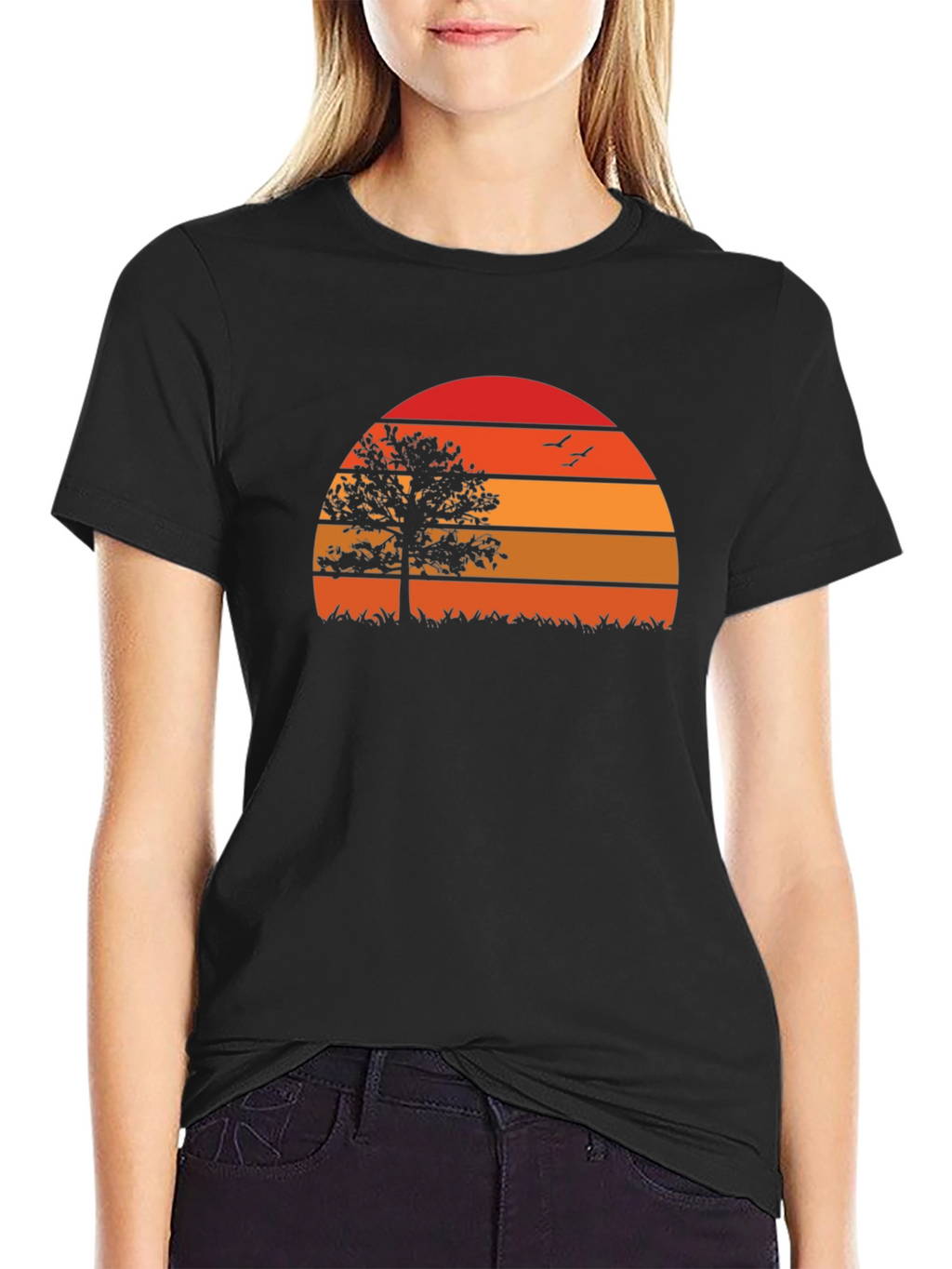 Sunset Tree Graphic Tee - Nature Inspired Black T-Shirt