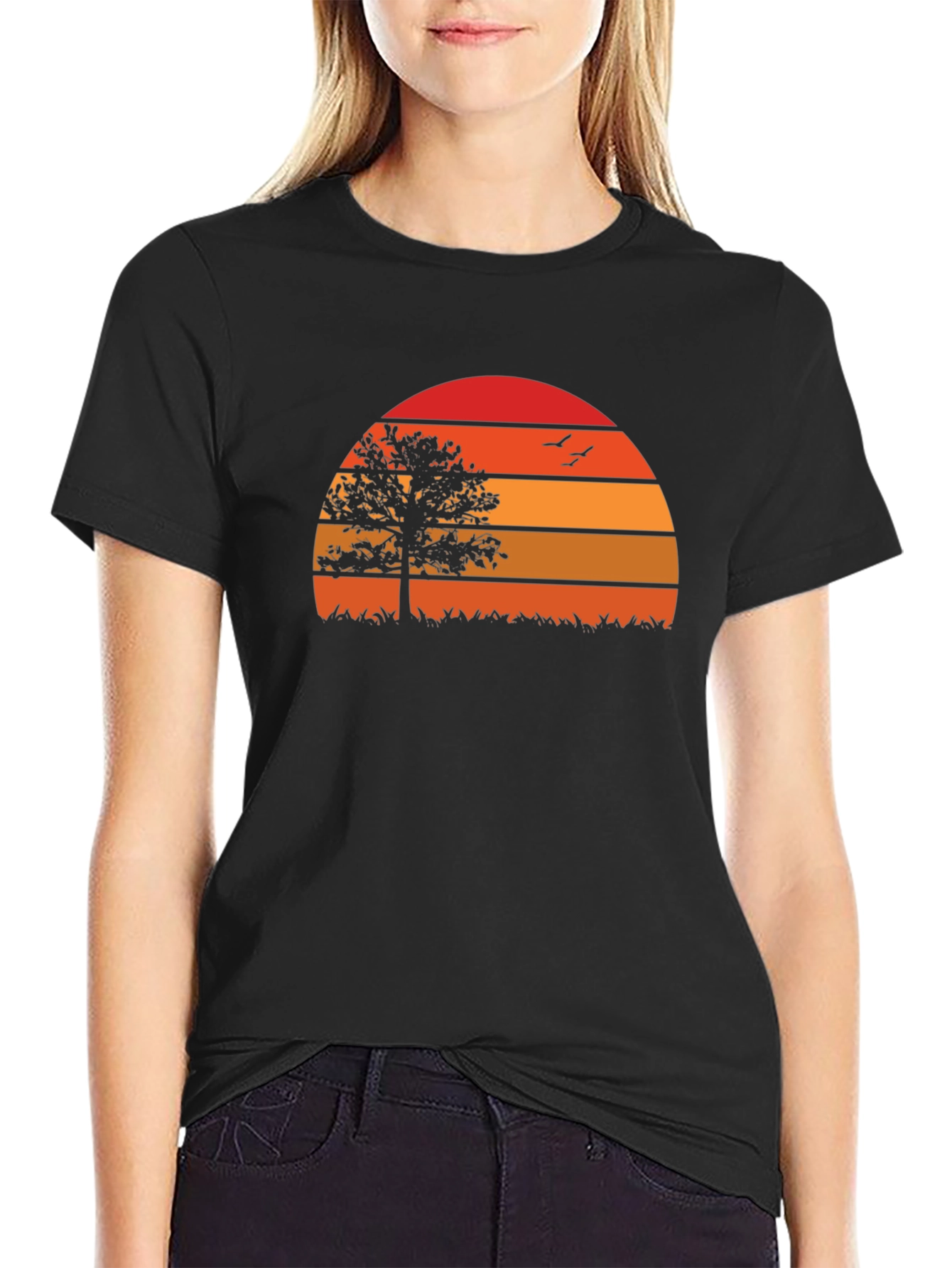 Sunset Tree Graphic Tee - Nature Inspired Black T-Shirt