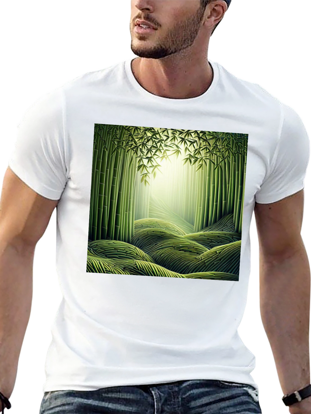 Bamboo Forest Print Black T-Shirt