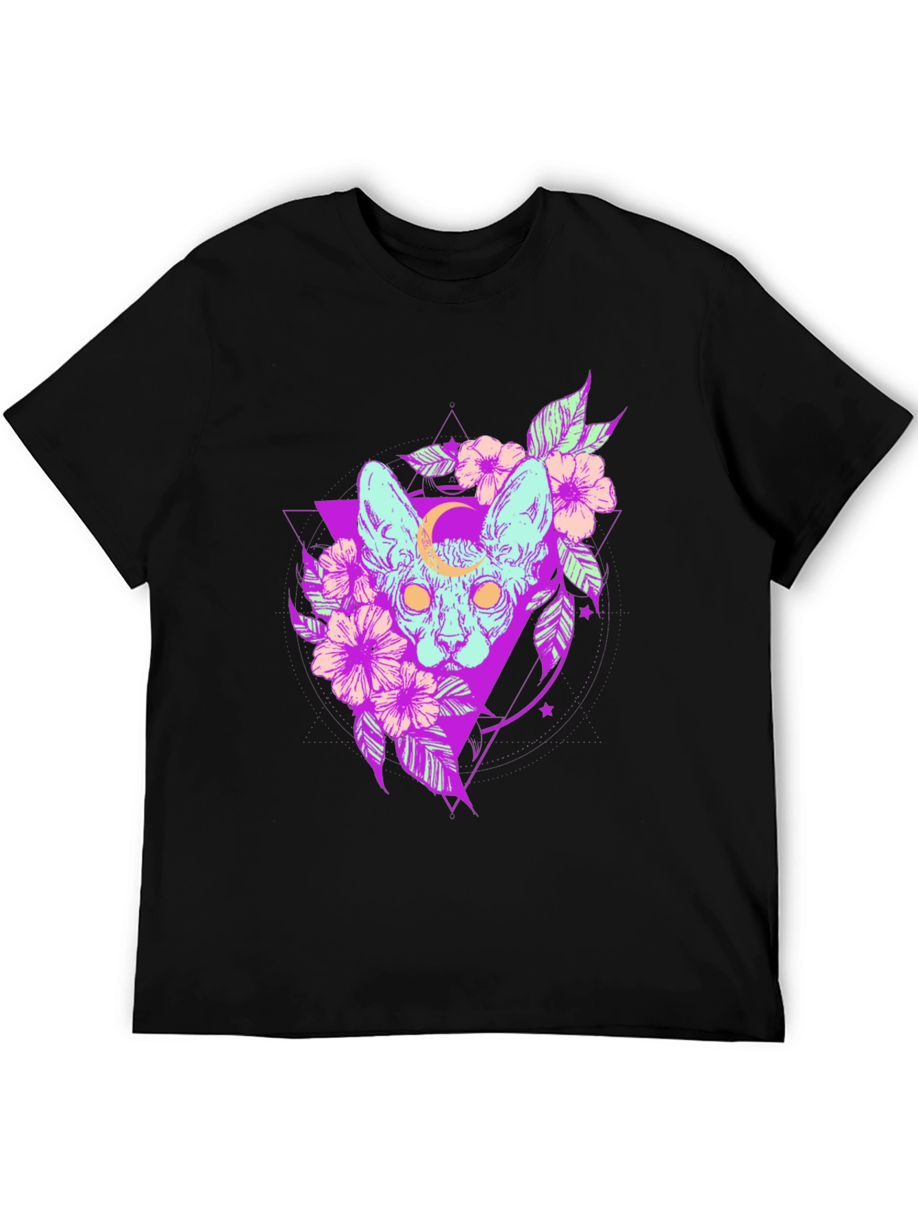 Mystic Cat T-Shirt - Gothic Floral Design
