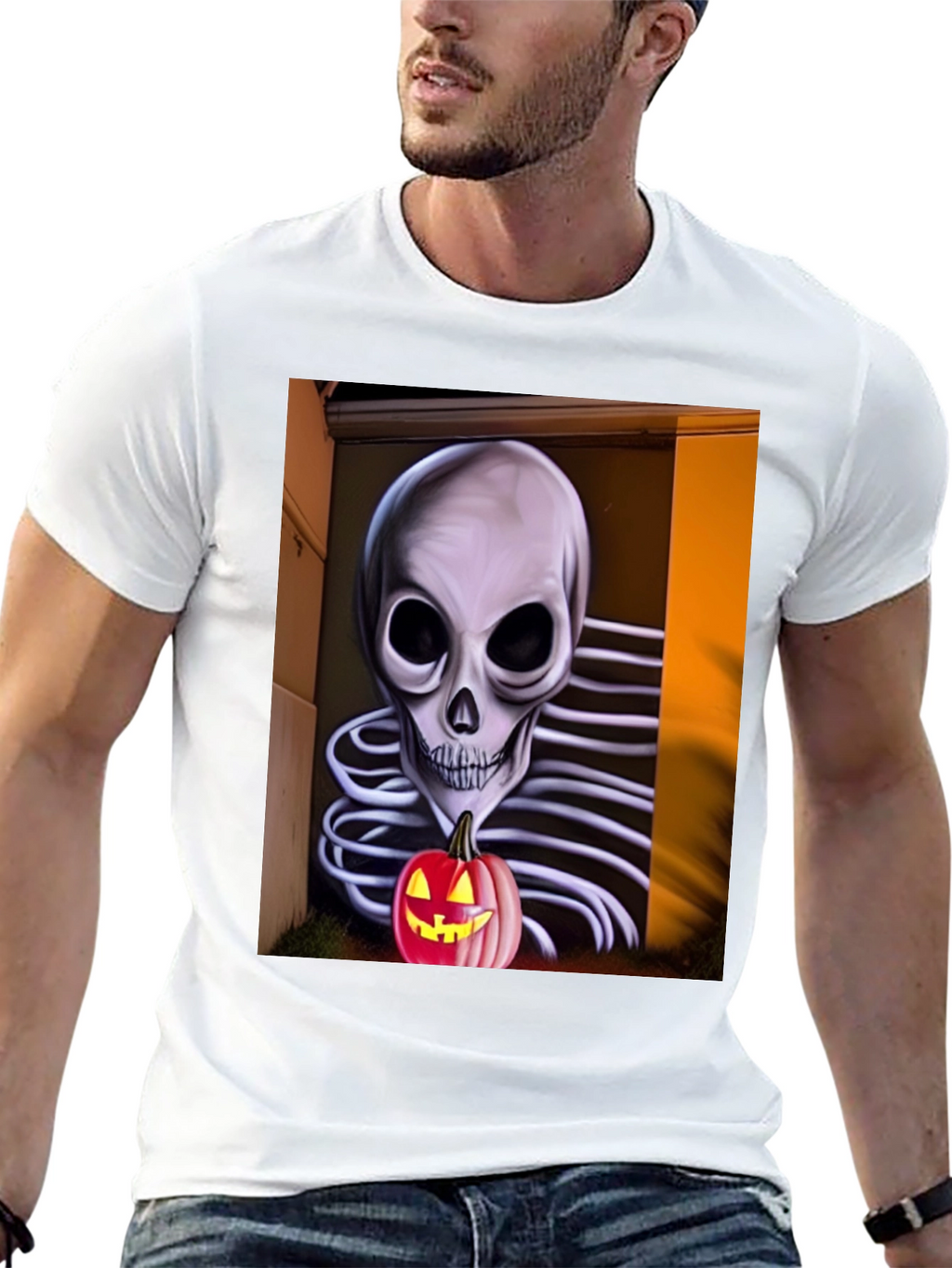 Halloween Skeleton Pumpkin Graphic Tee