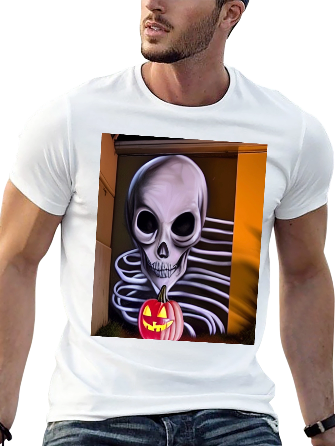 Halloween Skeleton Pumpkin Graphic Tee