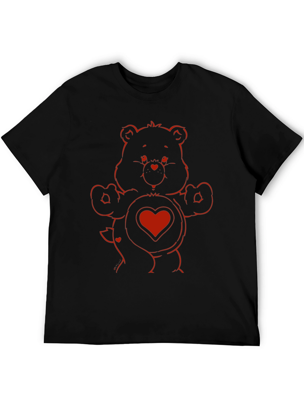 Red Bear Heart Graphic Black T-Shirt