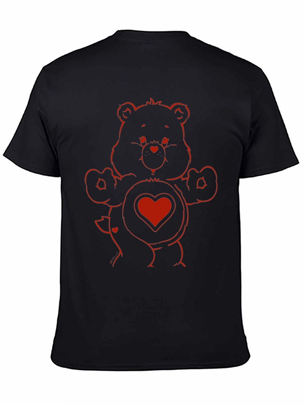 Red Bear Heart Graphic Black T-Shirt