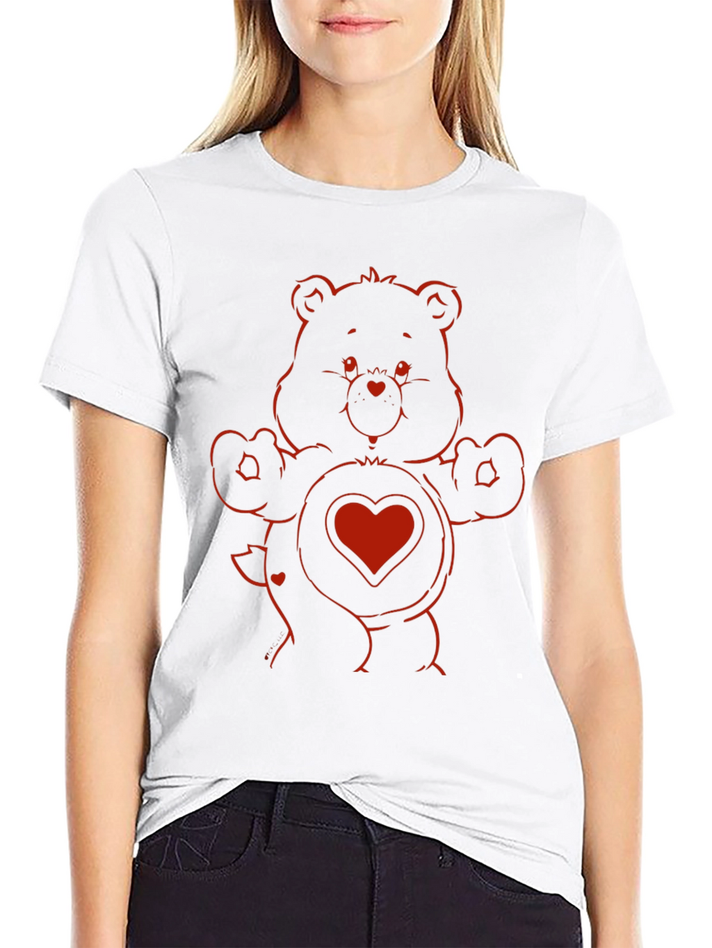 Red Bear Heart Graphic Black T-Shirt