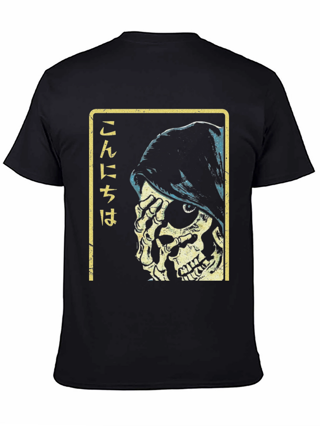 Grim Reaper Japanese Text Black Graphic Tee
