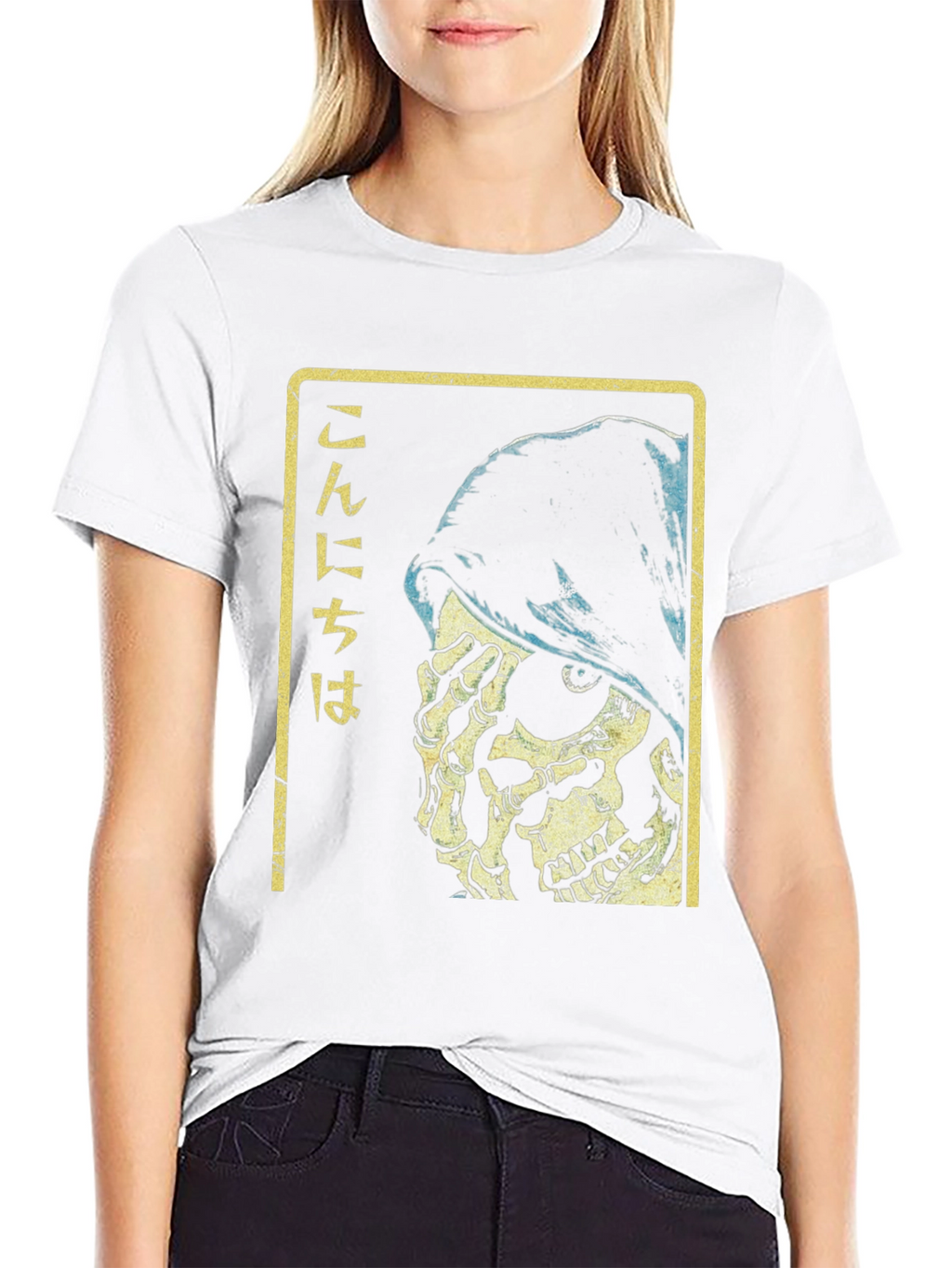 Grim Reaper Japanese Text Black Graphic Tee