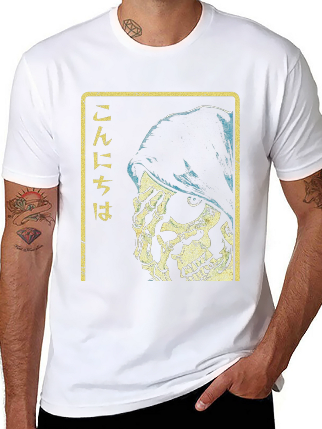 Grim Reaper Japanese Text Black Graphic Tee