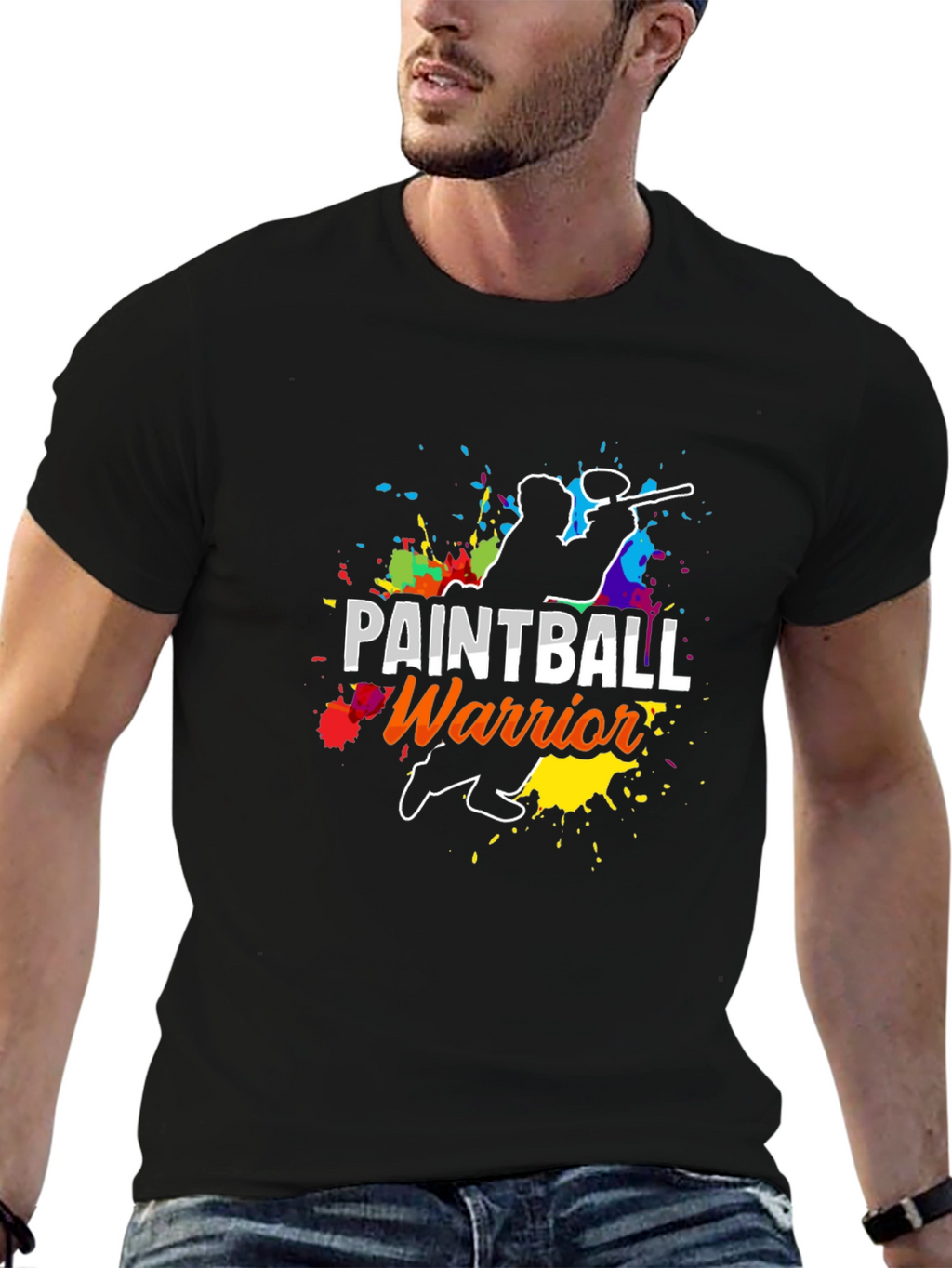 Paintball Warrior Graphic Tee - Black Cotton T-Shirt