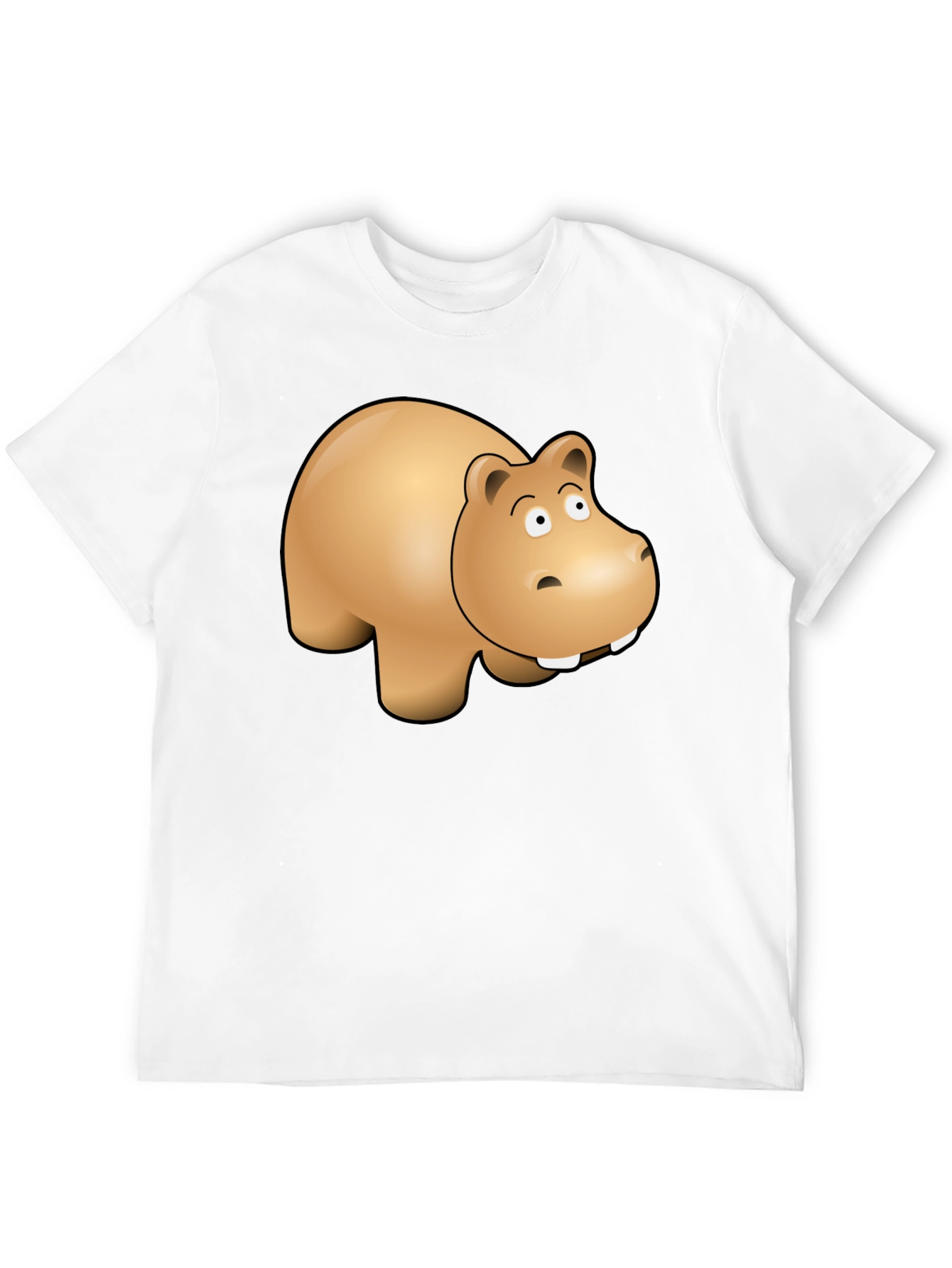 Cartoon Hippo Graphic Tee - Black Cotton Blend