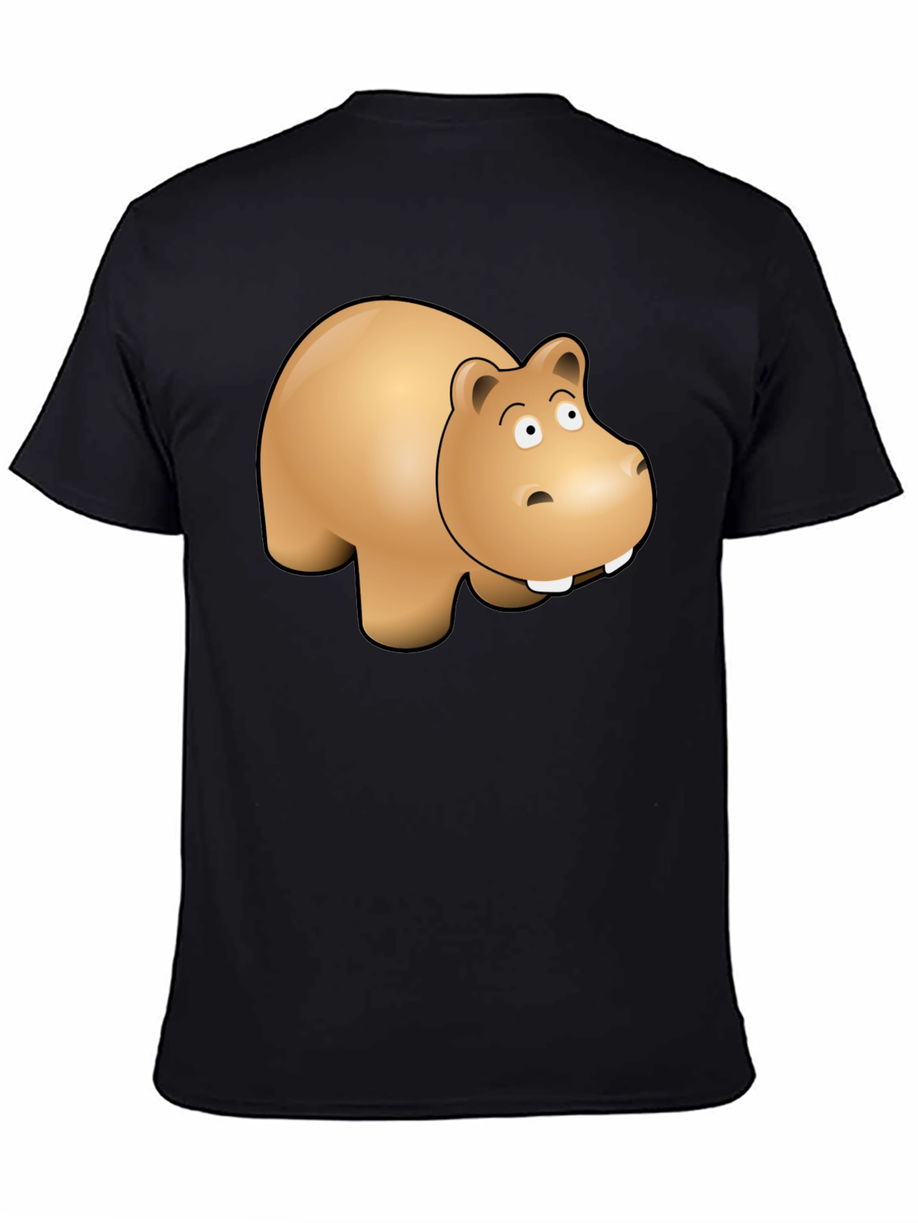 Cartoon Hippo Graphic Tee - Black Cotton Blend