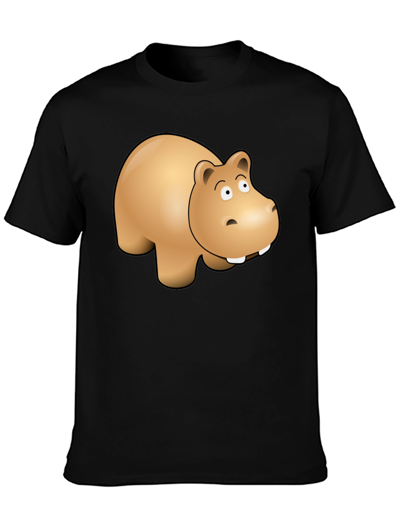Cartoon Hippo Graphic Tee - Black Cotton Blend