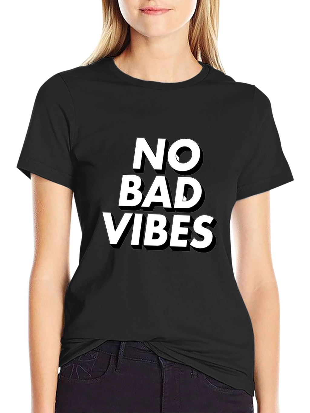 No Bad Vibes Black Graphic T-Shirt