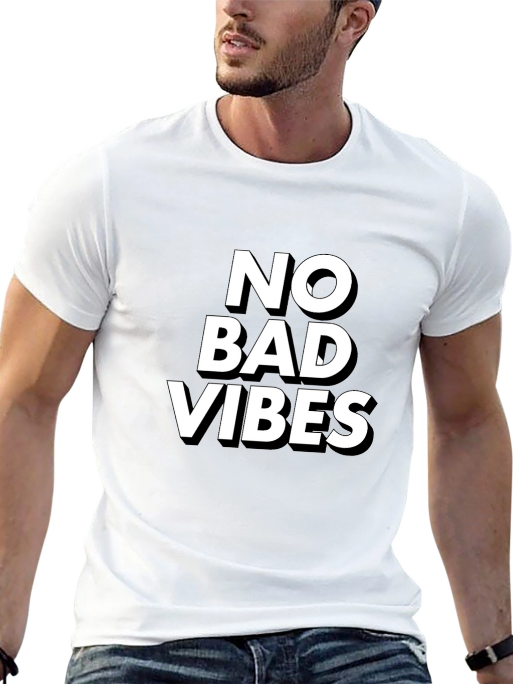 No Bad Vibes Black Graphic T-Shirt