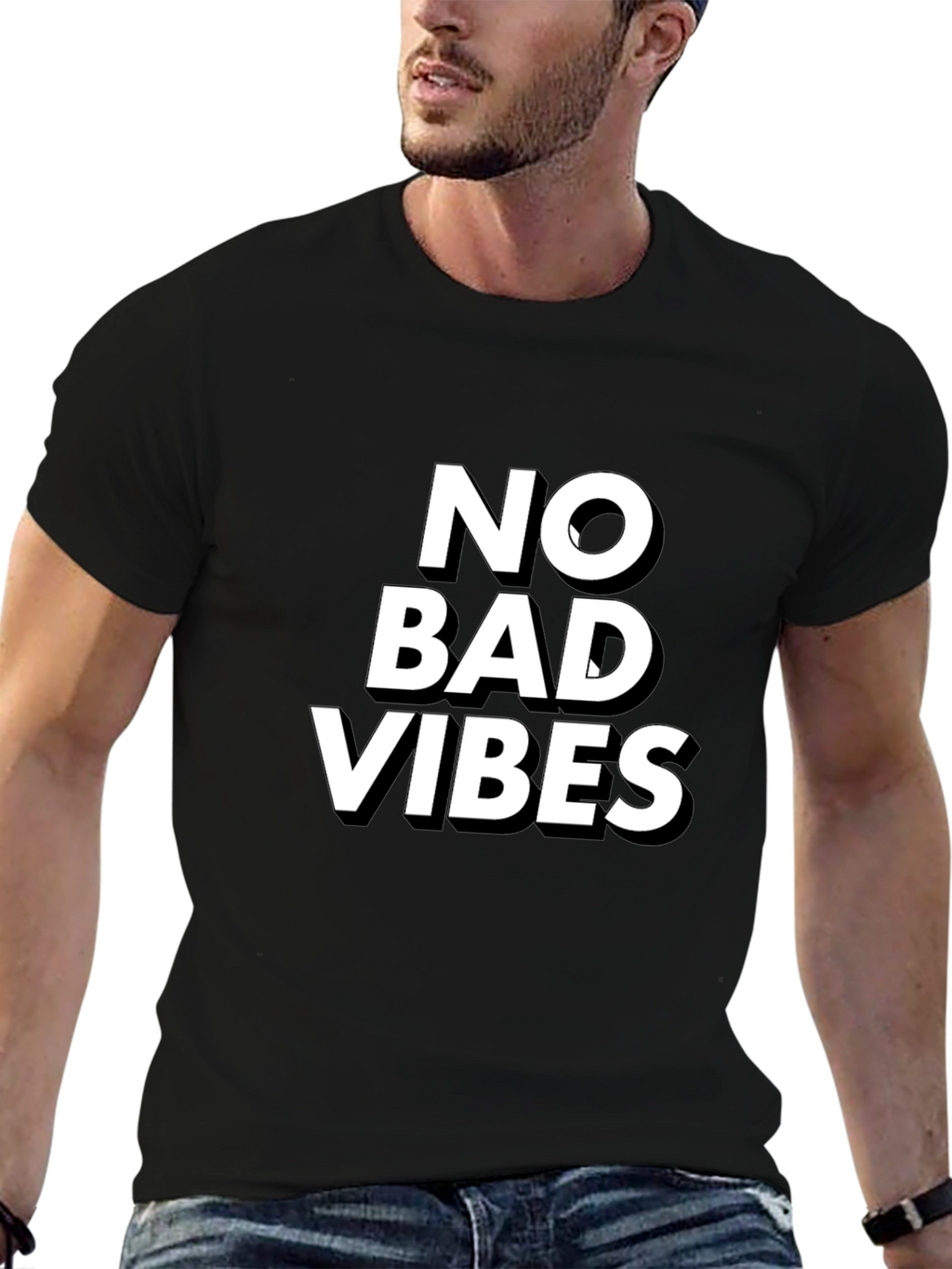 No Bad Vibes Black Graphic T-Shirt