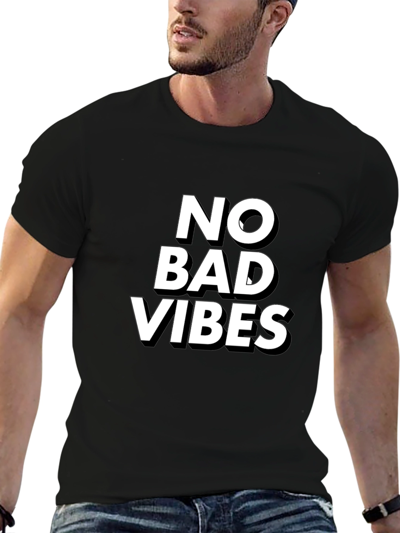 No Bad Vibes Black Graphic T-Shirt