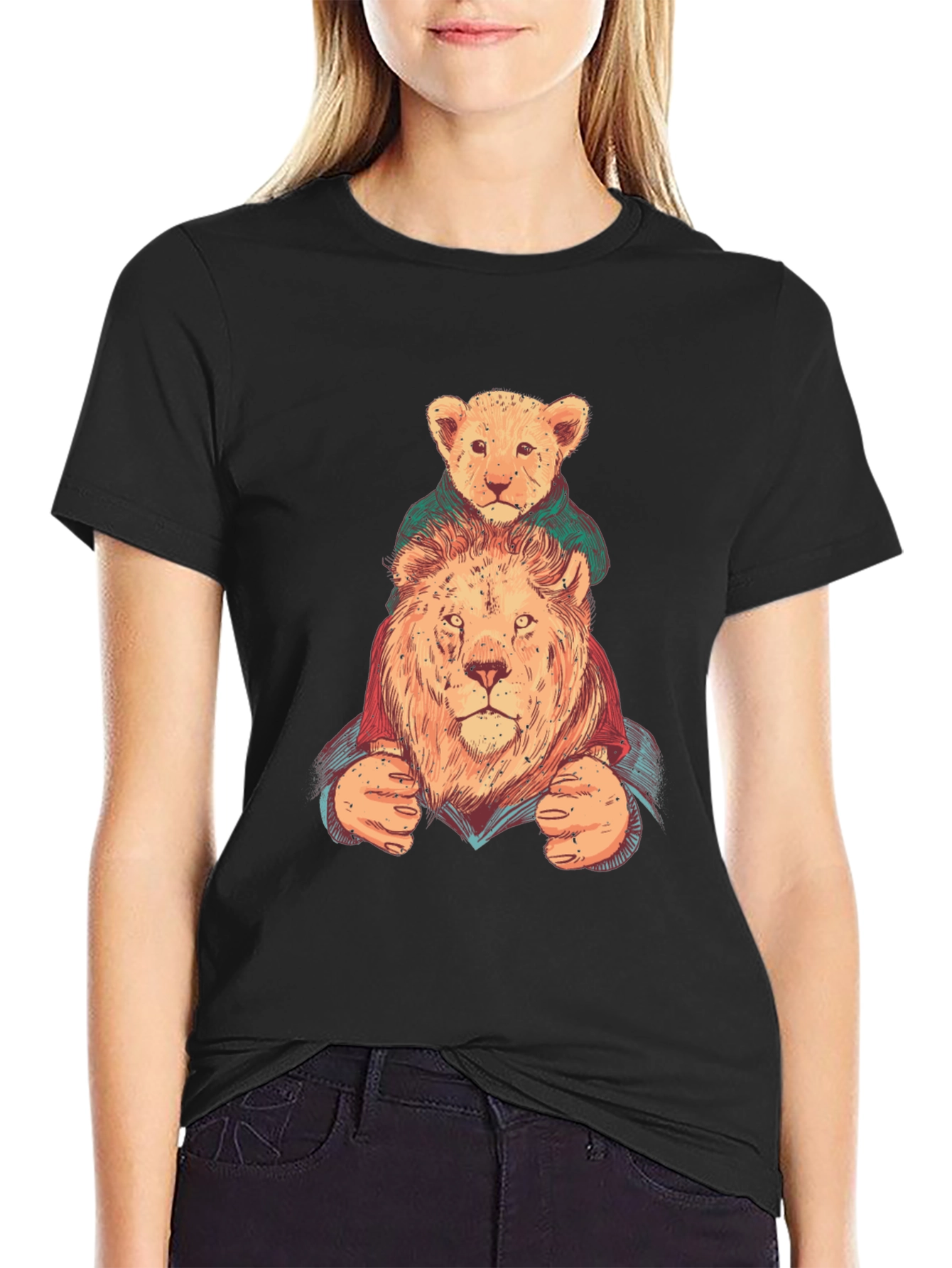 Lion & Cub Graphic Tee - Black