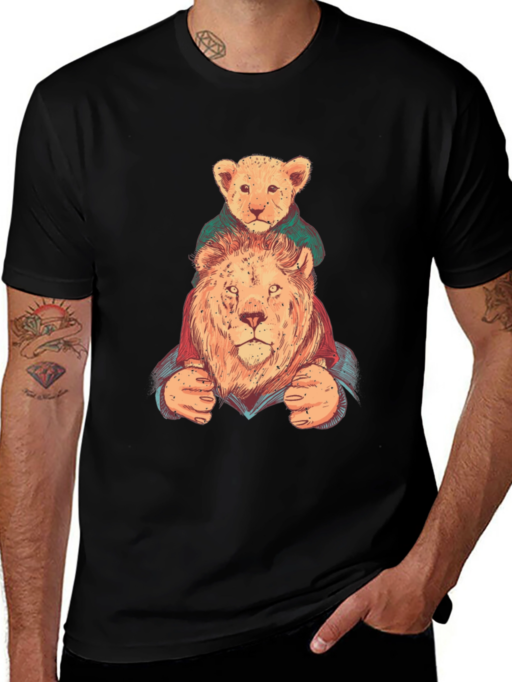 Lion & Cub Graphic Tee - Black