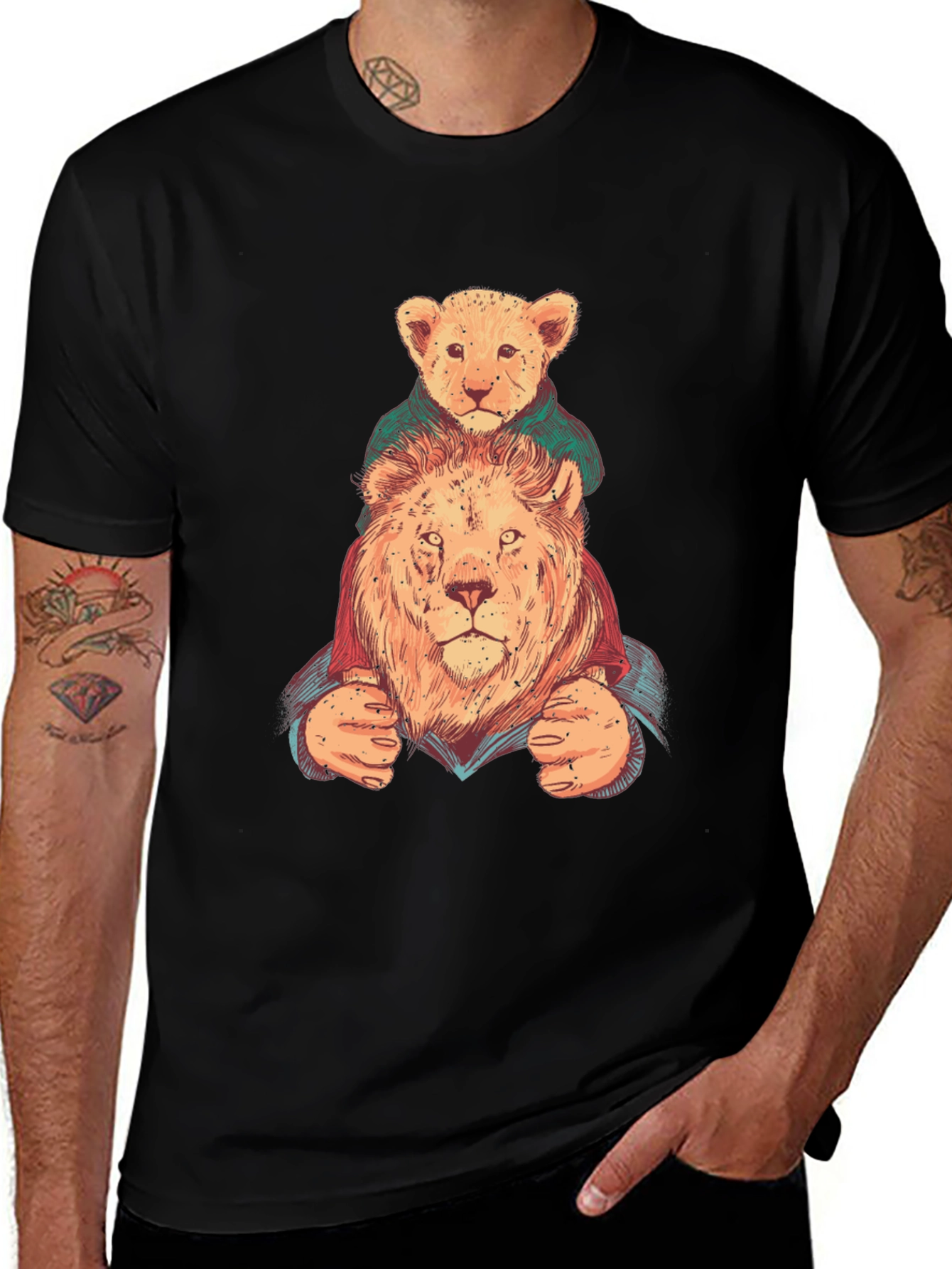 Lion & Cub Graphic Tee - Black