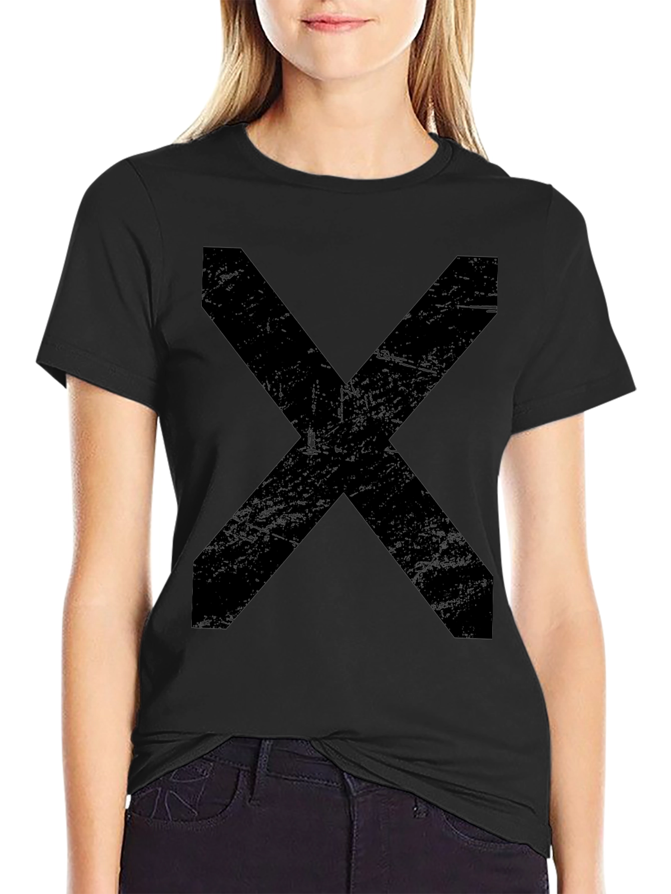 Mens Black T-Shirt with Bold X Design