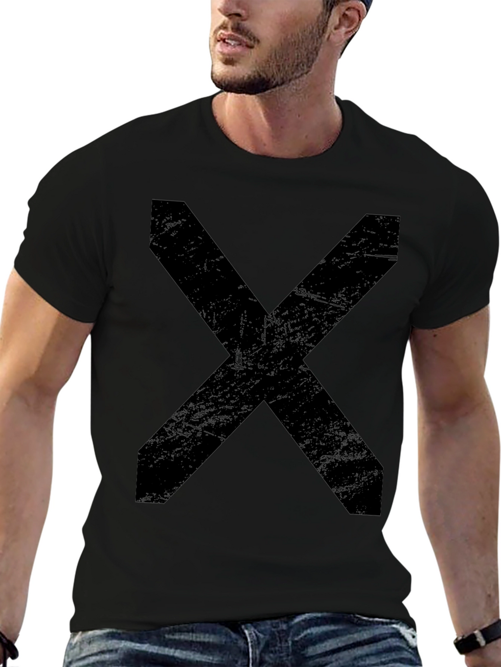 Mens Black T-Shirt with Bold X Design