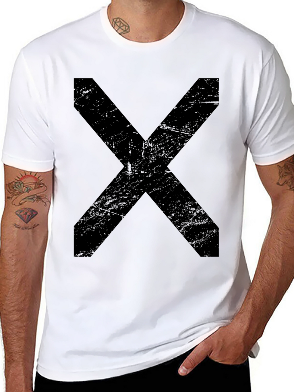 Mens Black T-Shirt with Bold X Design