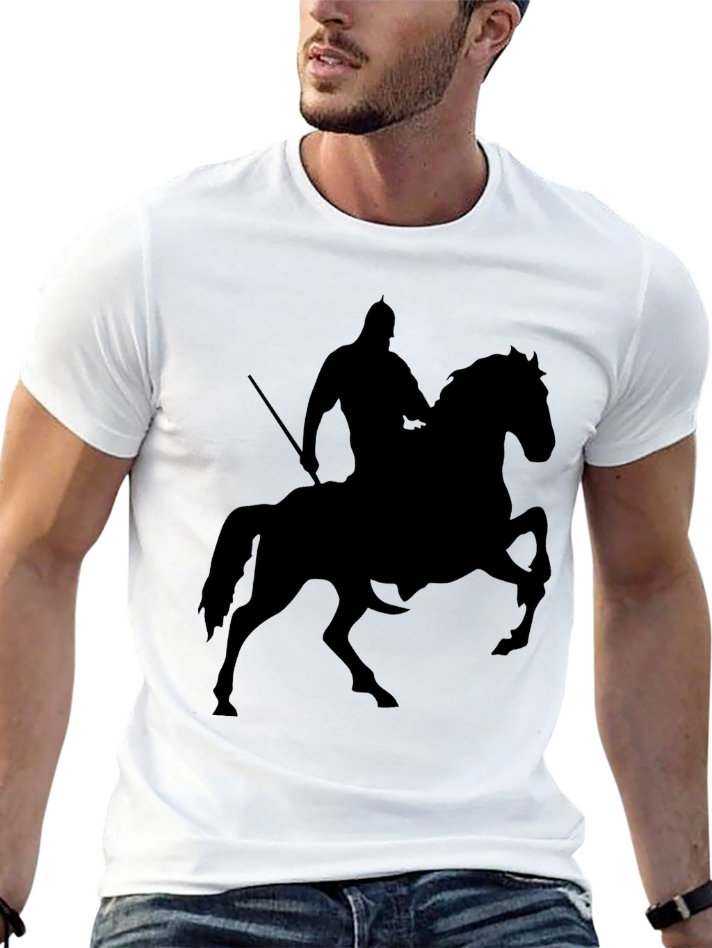 Knight on Horse Silhouette T-Shirt - Black