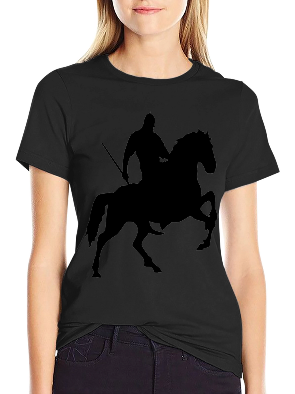 Knight on Horse Silhouette T-Shirt - Black