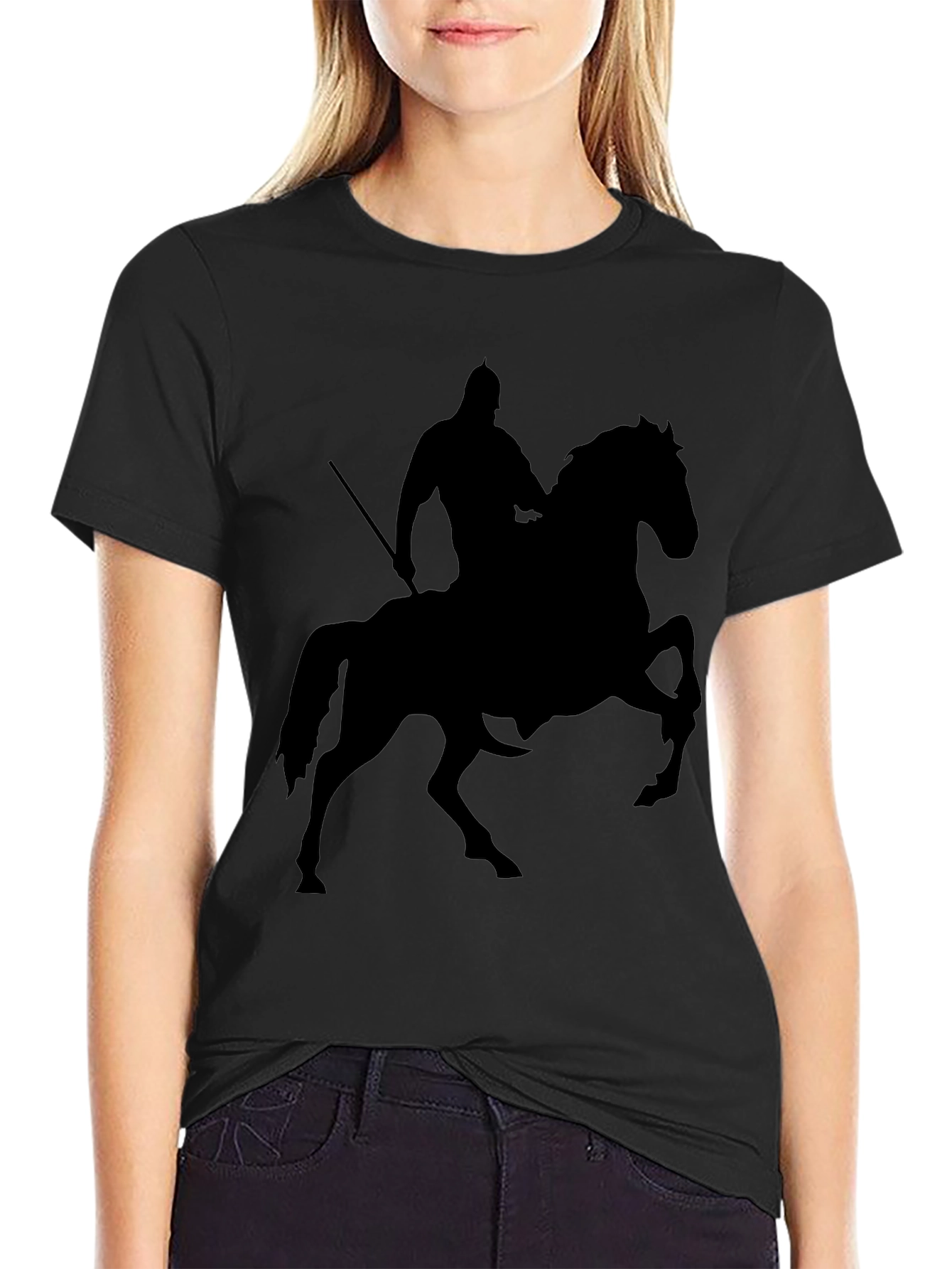 Knight on Horse Silhouette T-Shirt - Black
