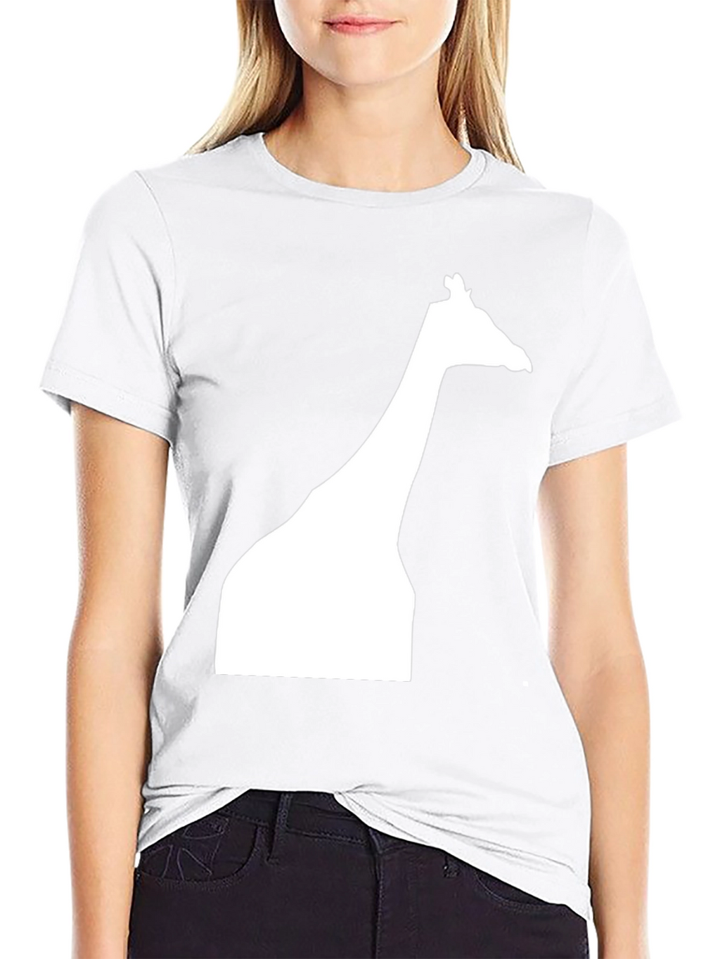 Giraffe Silhouette Graphic Tee - Black Cotton Casual Shirt
