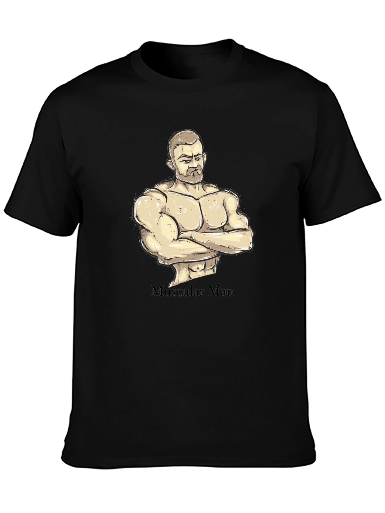 Muscular Man Graphic T-Shirt - Black Cotton Tee